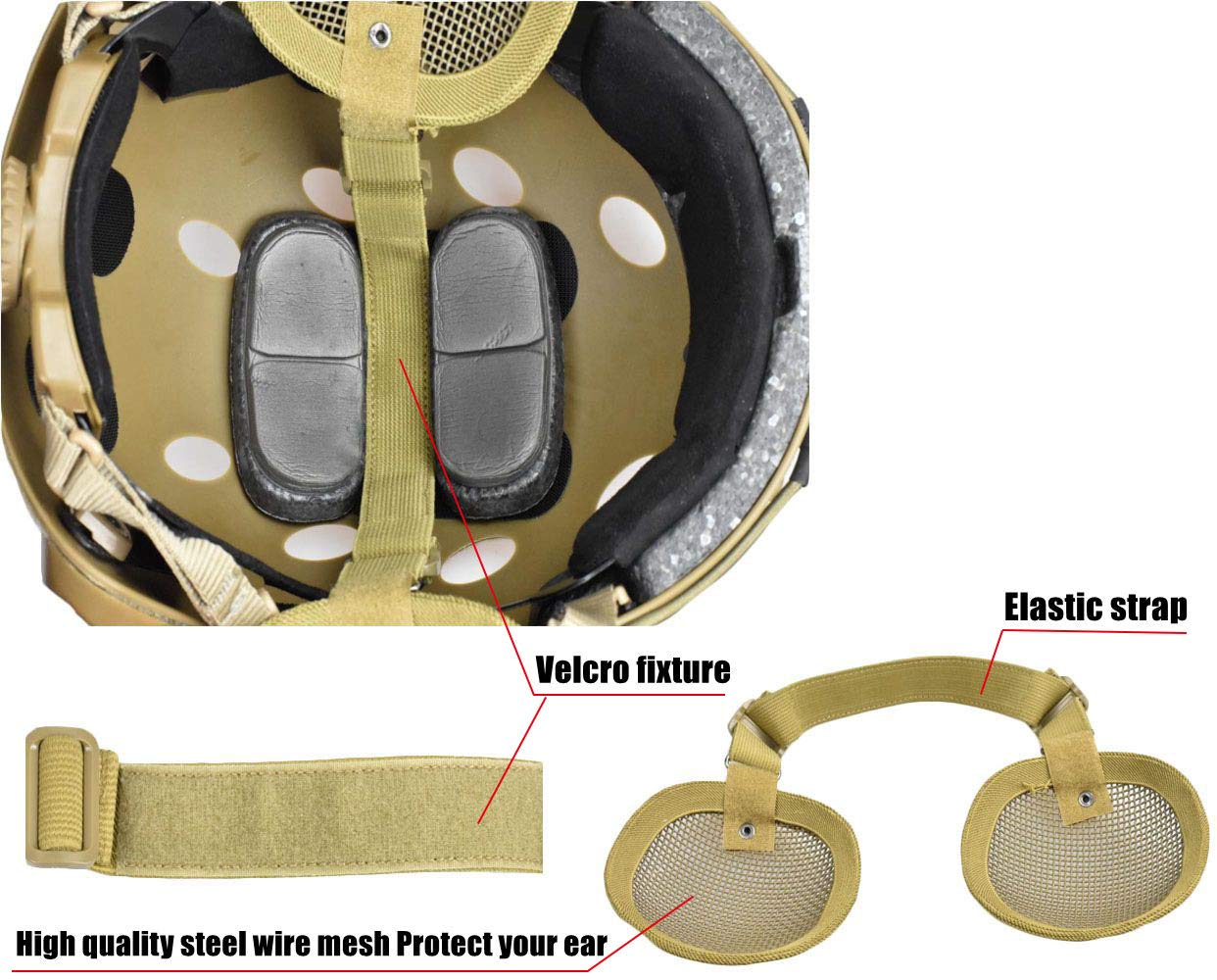 JFFCESTORE Tactical Airsoft Military Paintball Metal Mesh Side Cover with Ear Protection for Fast Helmet (Not Including Helmet)