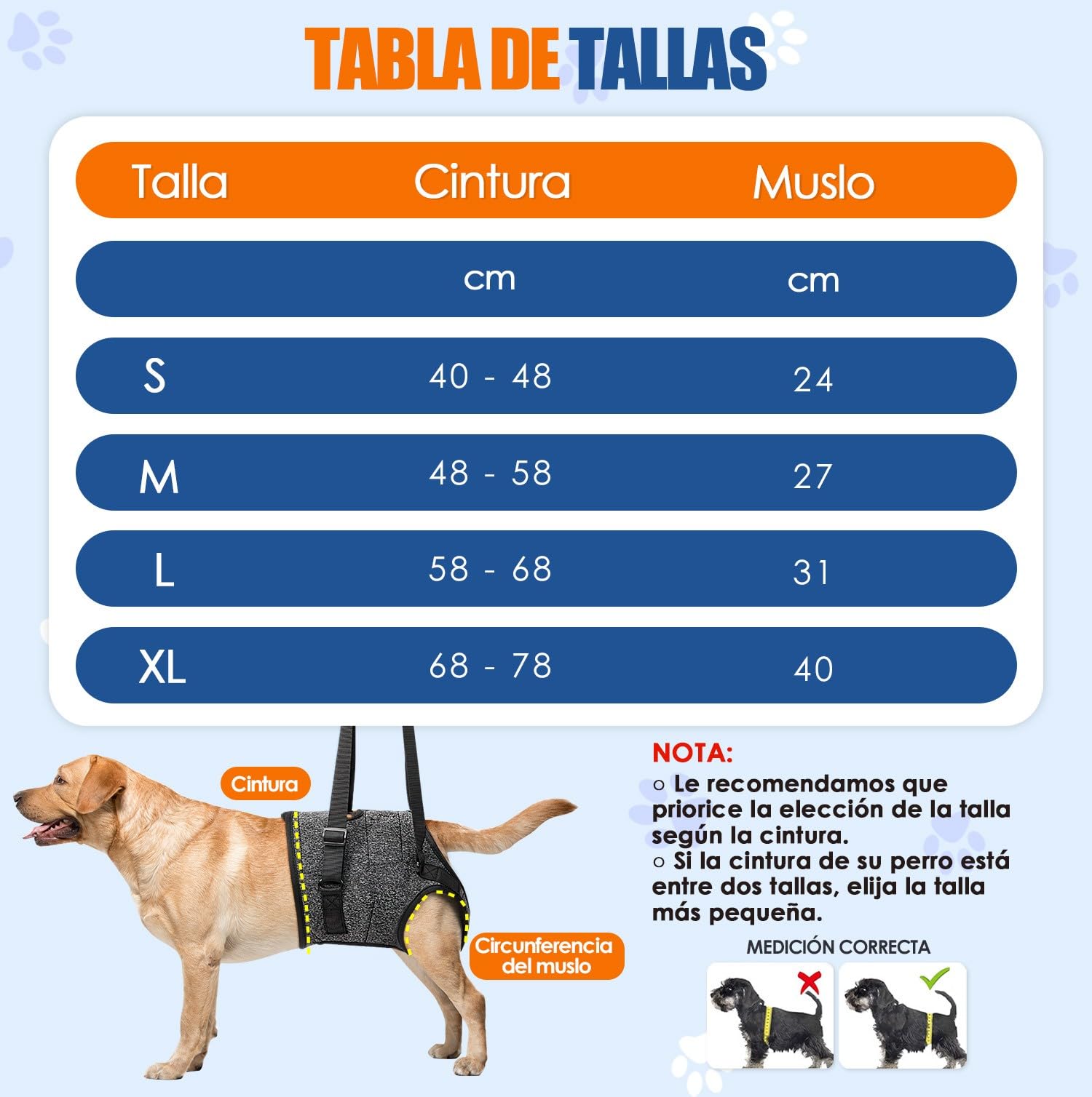 SlowTon Arnés de Soporte para Patas Traseras para Perros Medianos y Grandes - Arnés Elevador Ajustable y Cómodo para Perros Ancianos, Lesionados, Artríticos o con Discapacidad