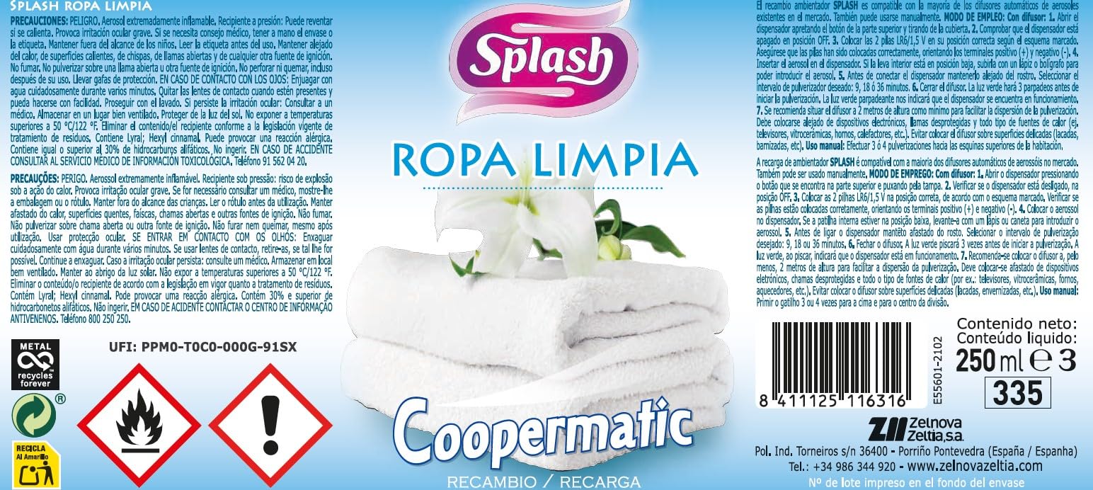 Splash Aerosol Ambientador Coopermatic, 250ml