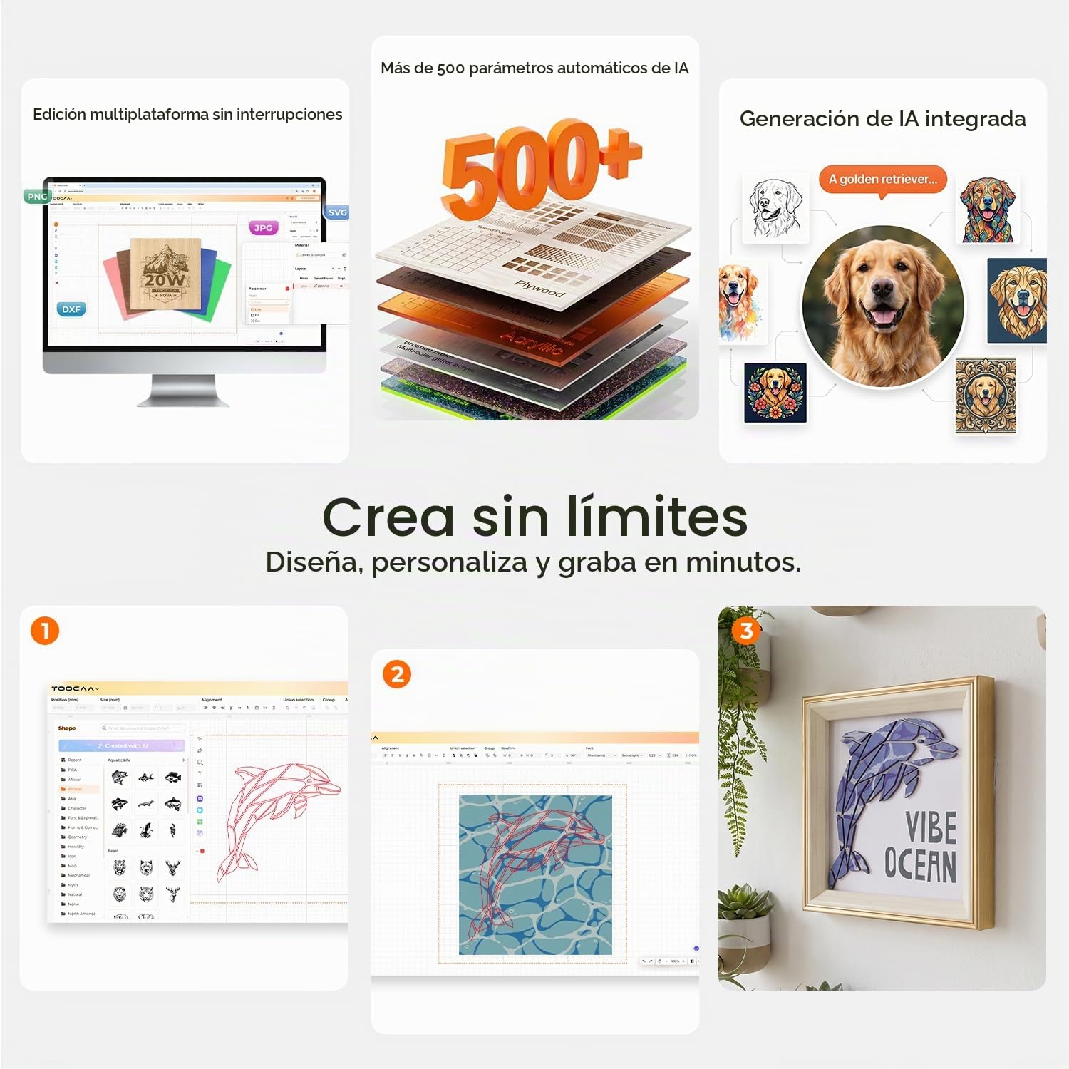NOVA - Grabador láser inteligente de 20 W, posicionamiento de cámara AI de 5 MP, enfoque automático, kit giratorio de 360°/asistencia de aire, reconocimiento de material IA, máquina de grabado