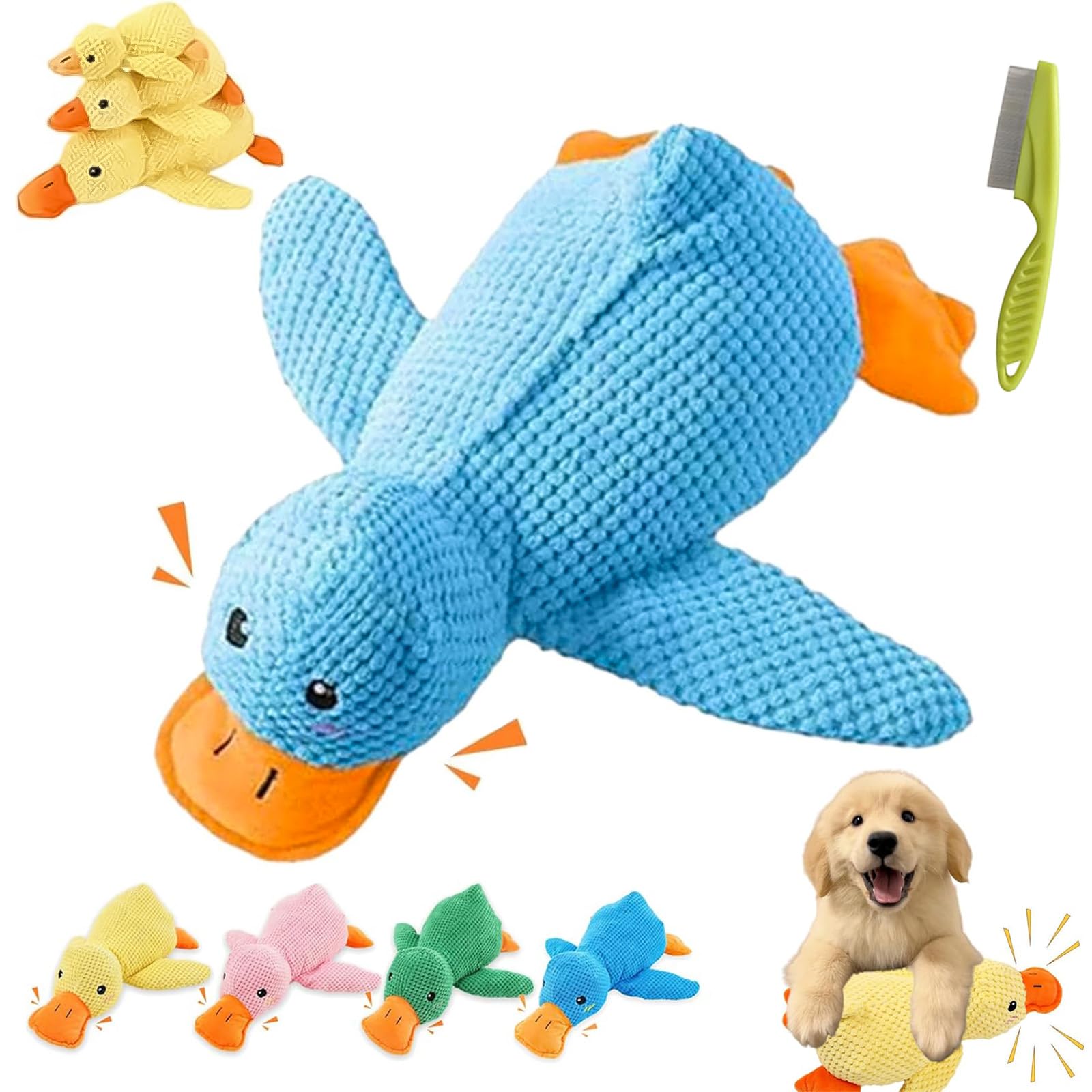 Gienslru 2026 New Upgraded Calming Duck Toy for Dogs, Interactive Dog Toy with Quack Sound and Crazy Crinkle, Calming Duck Dog Toys, Yellow Ducks Dogs Toys, for Puppies, Small & Large (Blue,S)