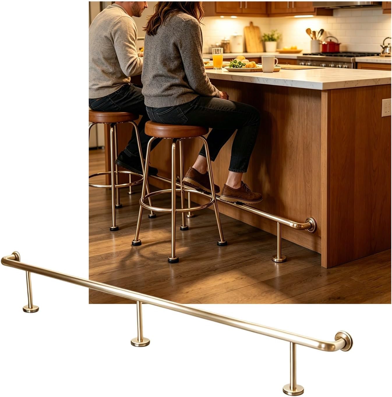 Kjobdwz Champagne Gold Bar Foot Rail Bar Foot Rail Kit For Indoor & Outdoor，3.28~16.4Ft Bar Foot Rail For Restaurant Kitchen Cafe Library(,2.0M/6.56Ft)