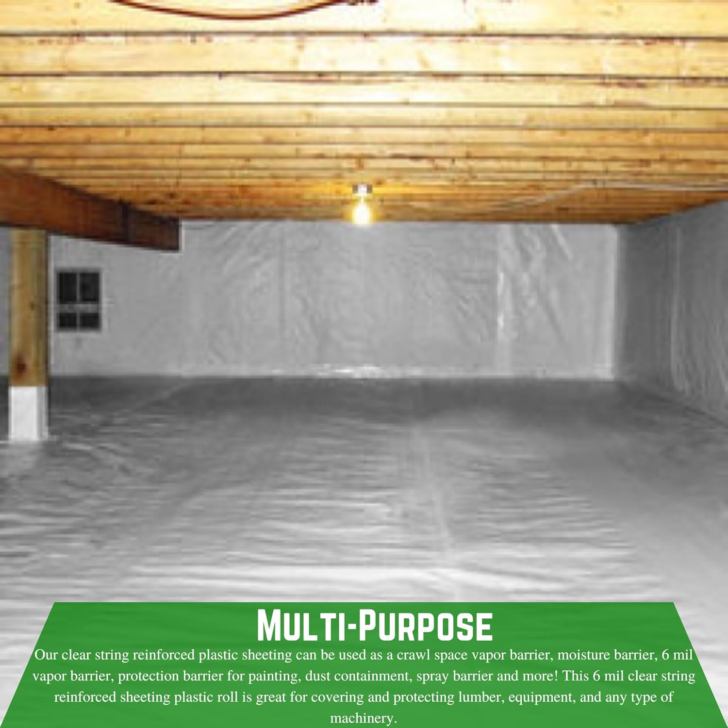Farm Plastic Supply - Clear String Reinfoced Crawl Space Vapor Barrier - 6 mil - Thick, Heavy Duty Polyethylene Film, Drop Cloth Vapor Barrier for Crawlspace, Crawl Space, Wall Liner (16' x 100')