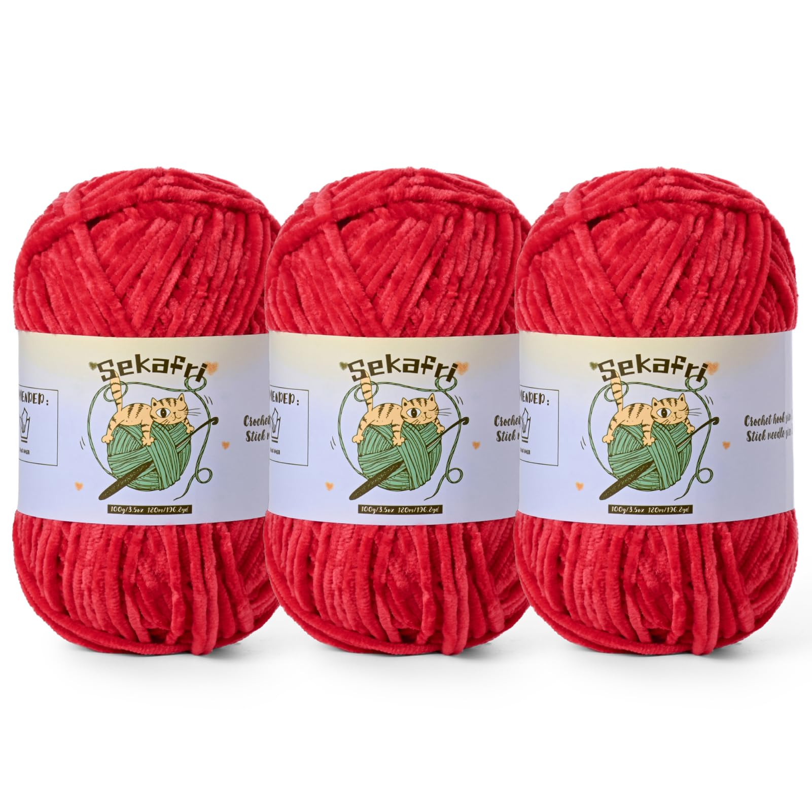 Fuzzy Chenille Yarn for Crocheting Amigurumi Crochet Yarn 3 Red