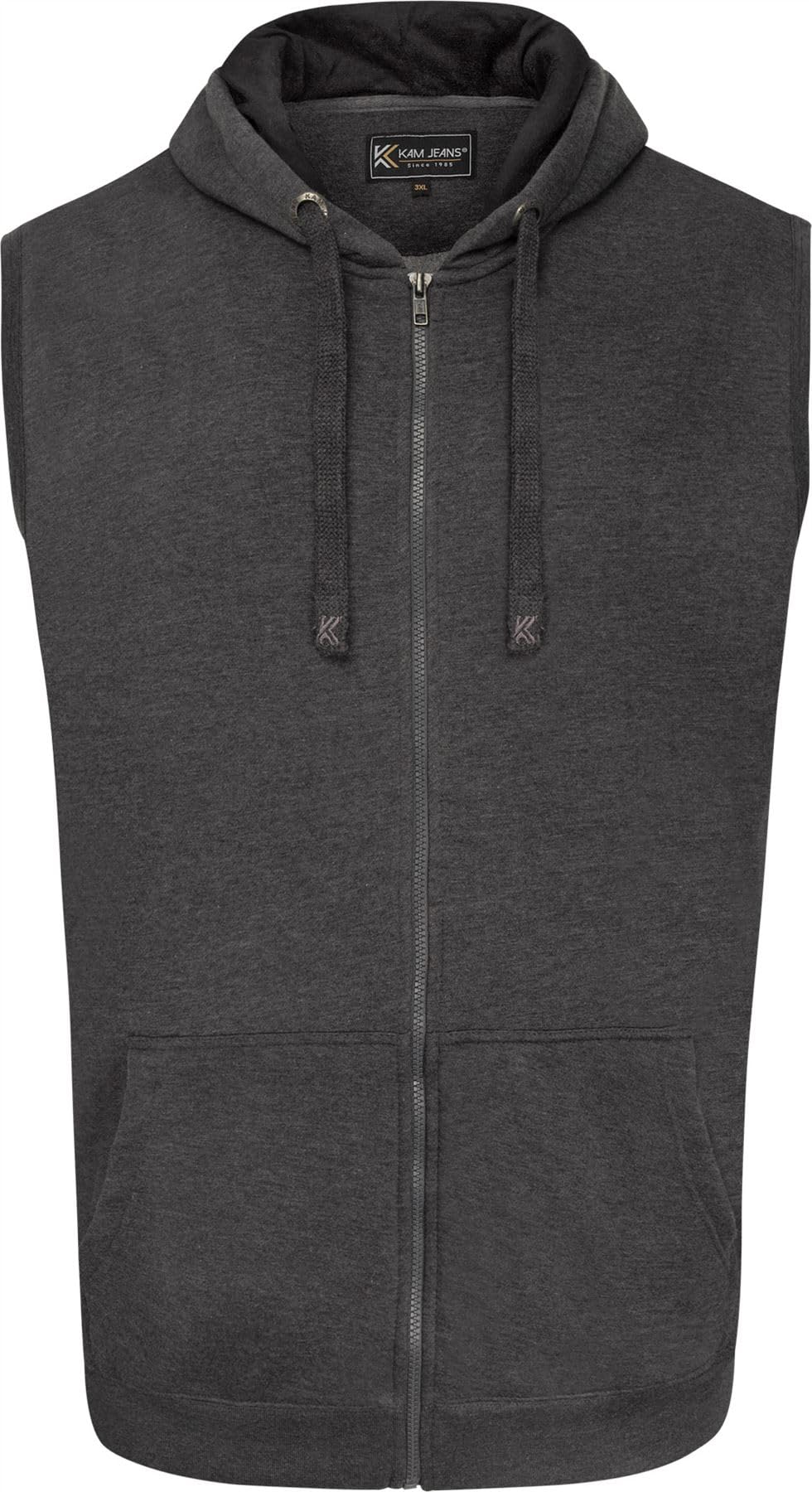 KAM Men's Sleeveless Training Hoodie Zip Up Drawstring Pockets Charcoal 7XL 503G