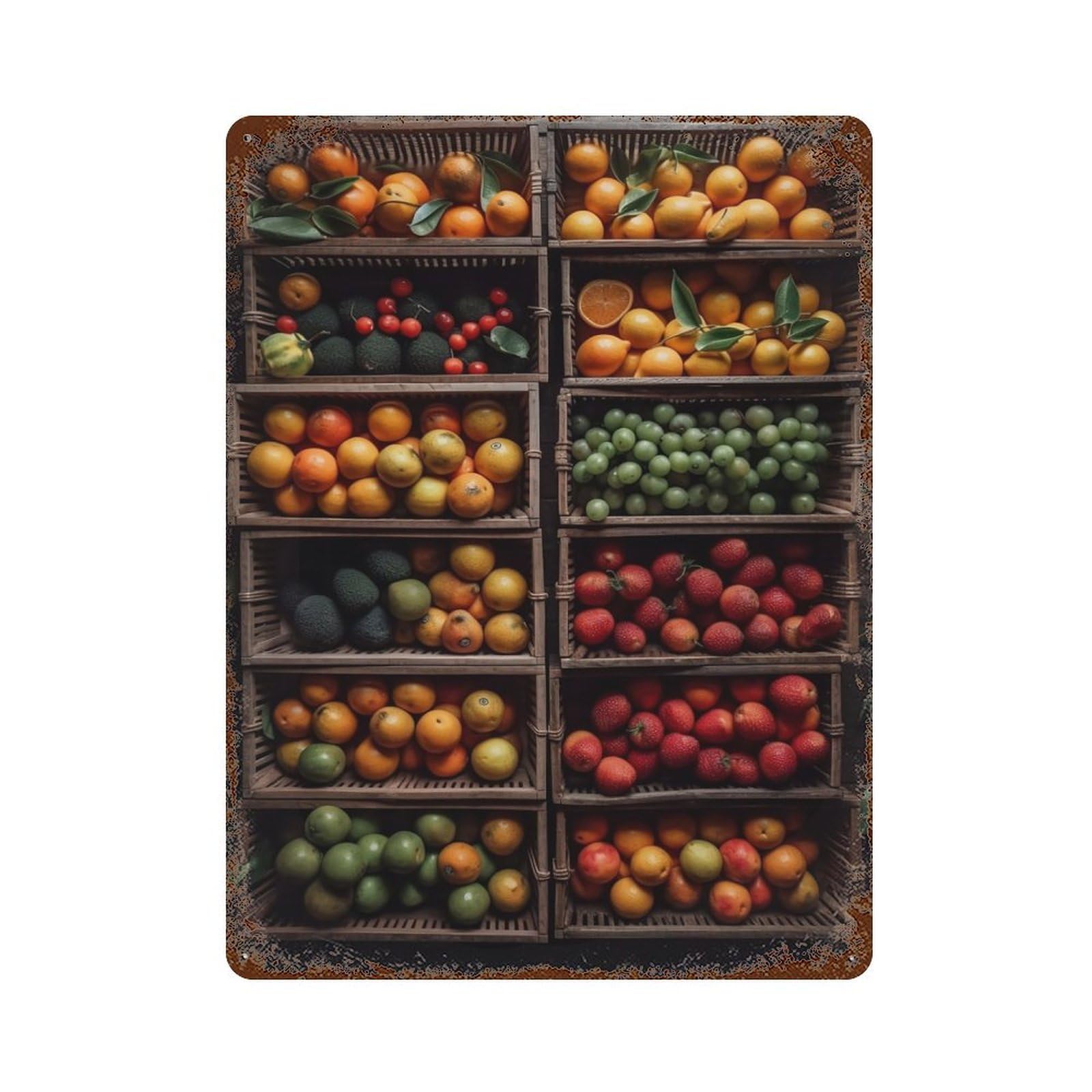 Tropical Fruit Market 15.7"x11.8" Vintage Rust Metal Sign, Shabby Chic Decor for Garage, Bar And Workshop Decor