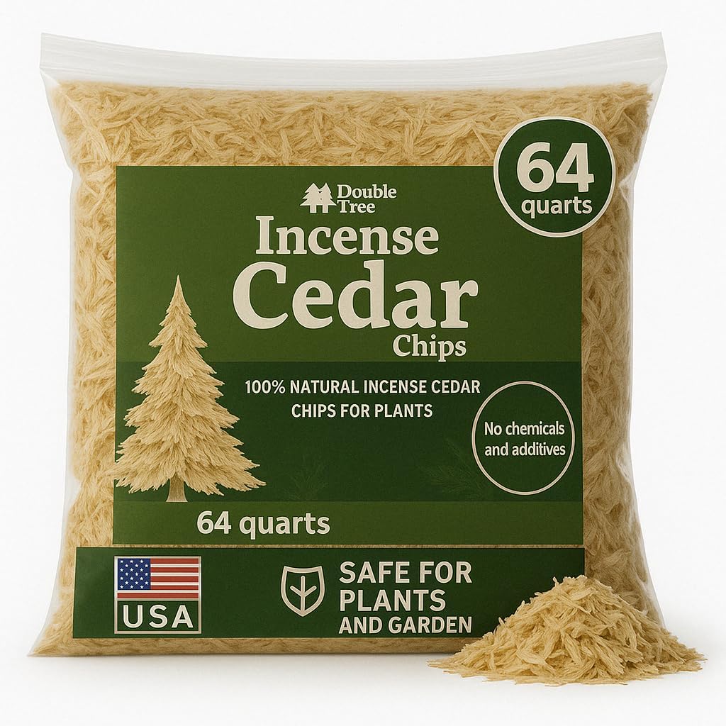 Double Tree Incense Cedar Wood Chips for Potted Plants, Garden, Animal Beddings and Litter Box - 100% Natural Perfect for Indoor and Outdoor Use… (64 Quart)