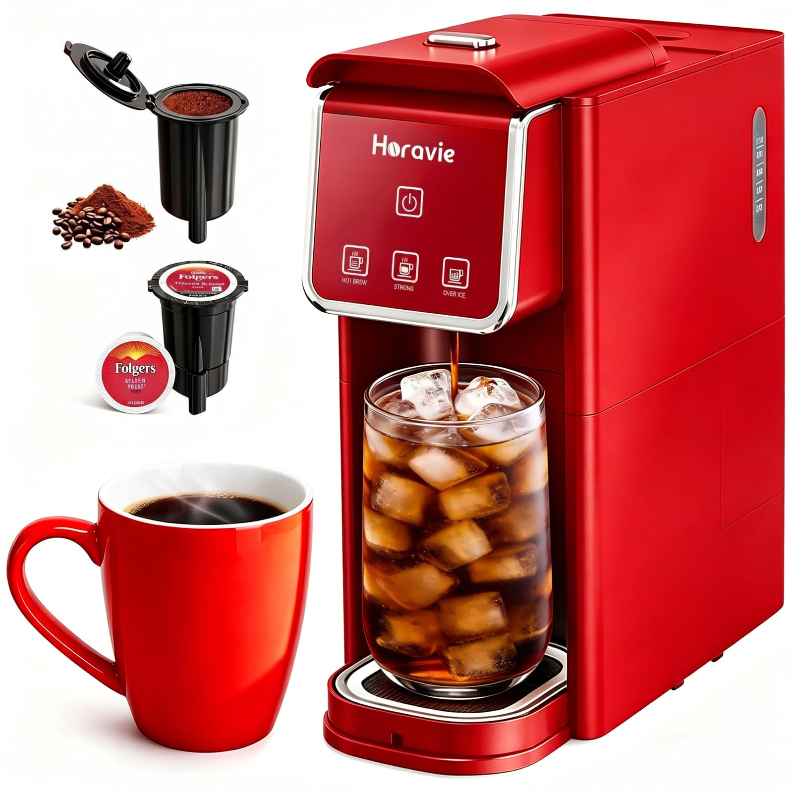 Horavie Mini Single Serve Coffee Maker, Hot & Iced Coffee Maker for K-Pod and Grounds, 6-12 oz Brew Sizes One Cup Coffee Machine, Strong Brew Setting, Black — view 8