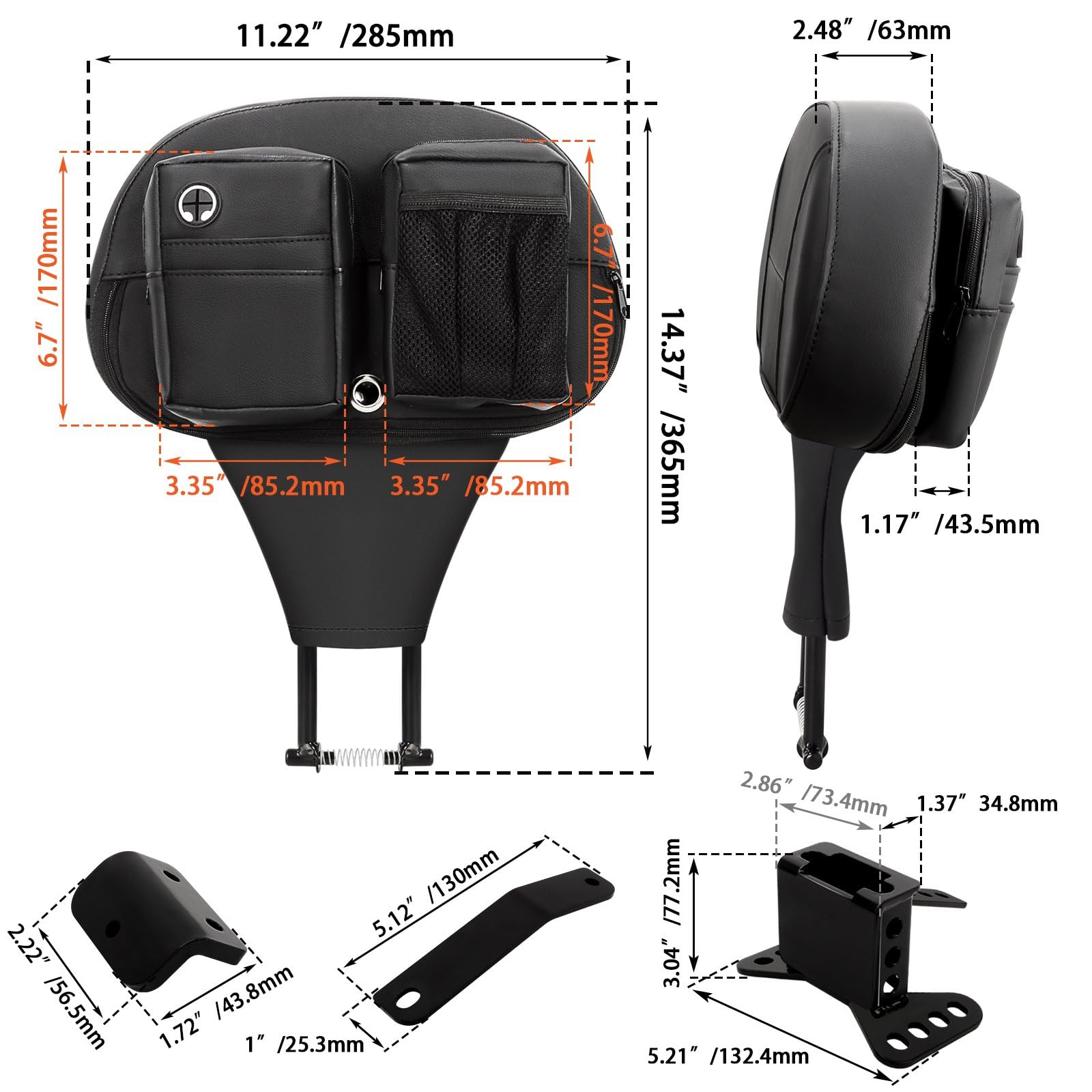 Dossier réglable pour conducteur, coussin de dossier enfichable avec poches latérales pour Harley Touring CVO Electra Glide Road Glide Road King Street Glide 2009-2025, noir #22