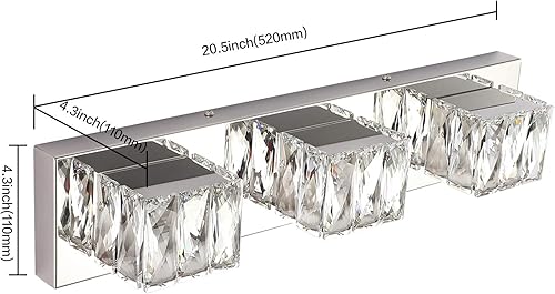Miniatura 6 de ZUZITO Lámparas de baño cromadas  3 luces de cristal modernas para tocador de baño  Luces LED regulables de 18 W para baño pequeño