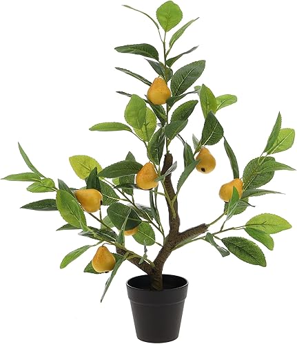 Gresorth Árbol de pera artificial de 20 pulgadas, planta verde falsa con decoración de frutas, grandes hojas realistas para el hogar, mesa, oficina,