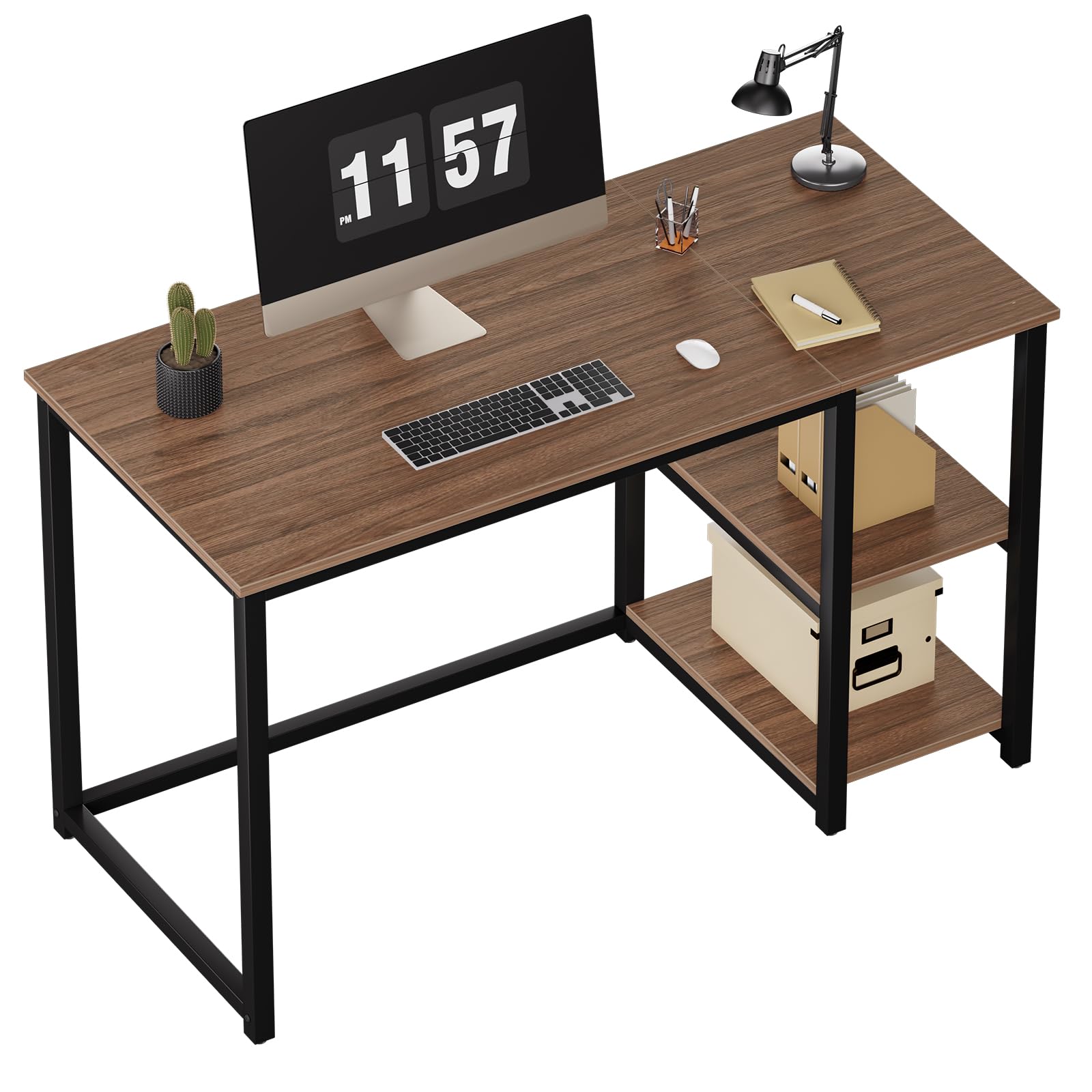 WOHOMO Scrivania per computer, 120 cm, con 2 ripiani, ampio spazio per riporre oggetti, studio, laptop, marrone