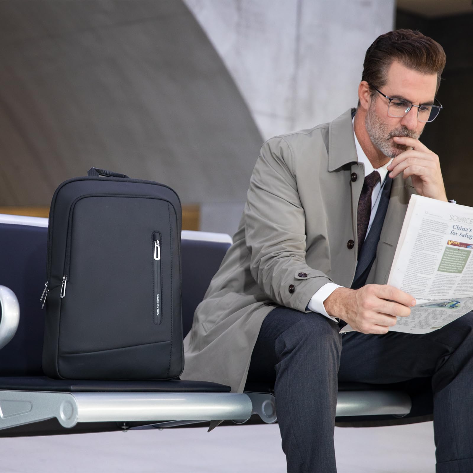 MARK RYDEN City Mochila para hombre, bolsillo múltiple, mochila ligera para el trabajo, desplazamientos para ordenador portátil con compartimento para ordenador de 15,6 pulgadas - Negro