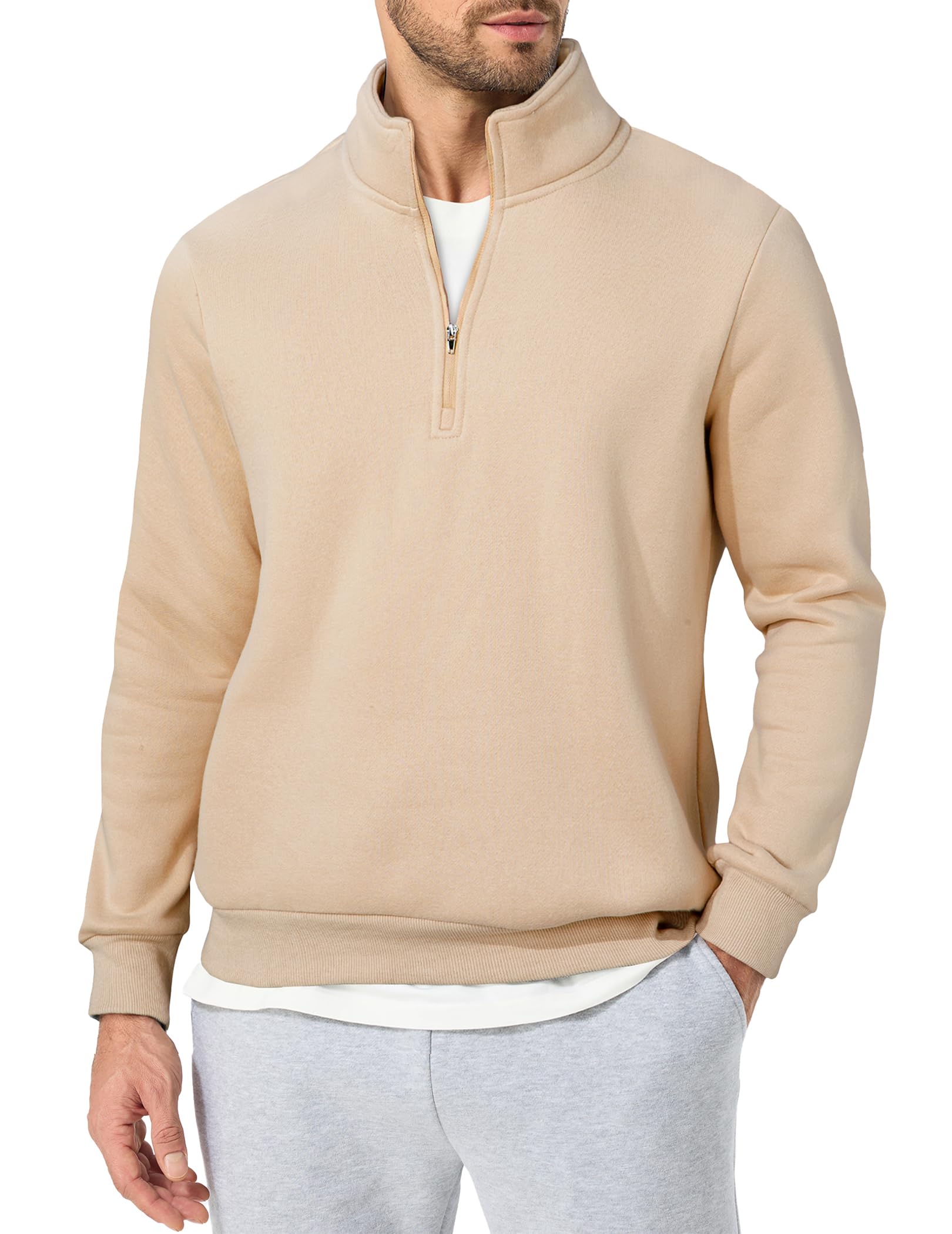 JMIERR Mens Quarter Zip Pullover Polo Sweater Mock Neck Long Sleeve Lightweight Fleece Sweatshirts