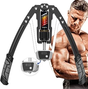 EAST MOUNT Twister pour les bras avec affichage numérique - Puissance hydraulique réglable de 22 à 440lbs, expanseur de poitrine à domicile, équipement de fitness pour l'entraînement des muscles des épaules, renforceur d'exercice pour les bras