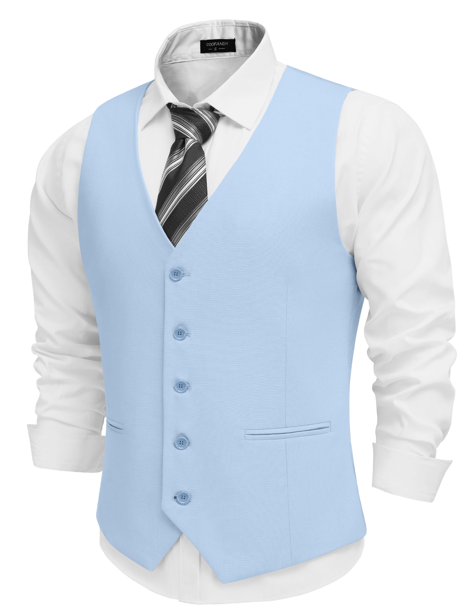 COOFANDY Gilet da uomo in lino, casual, vestibilità aderente, per matrimonio, lavoro, ballo di fine anno
