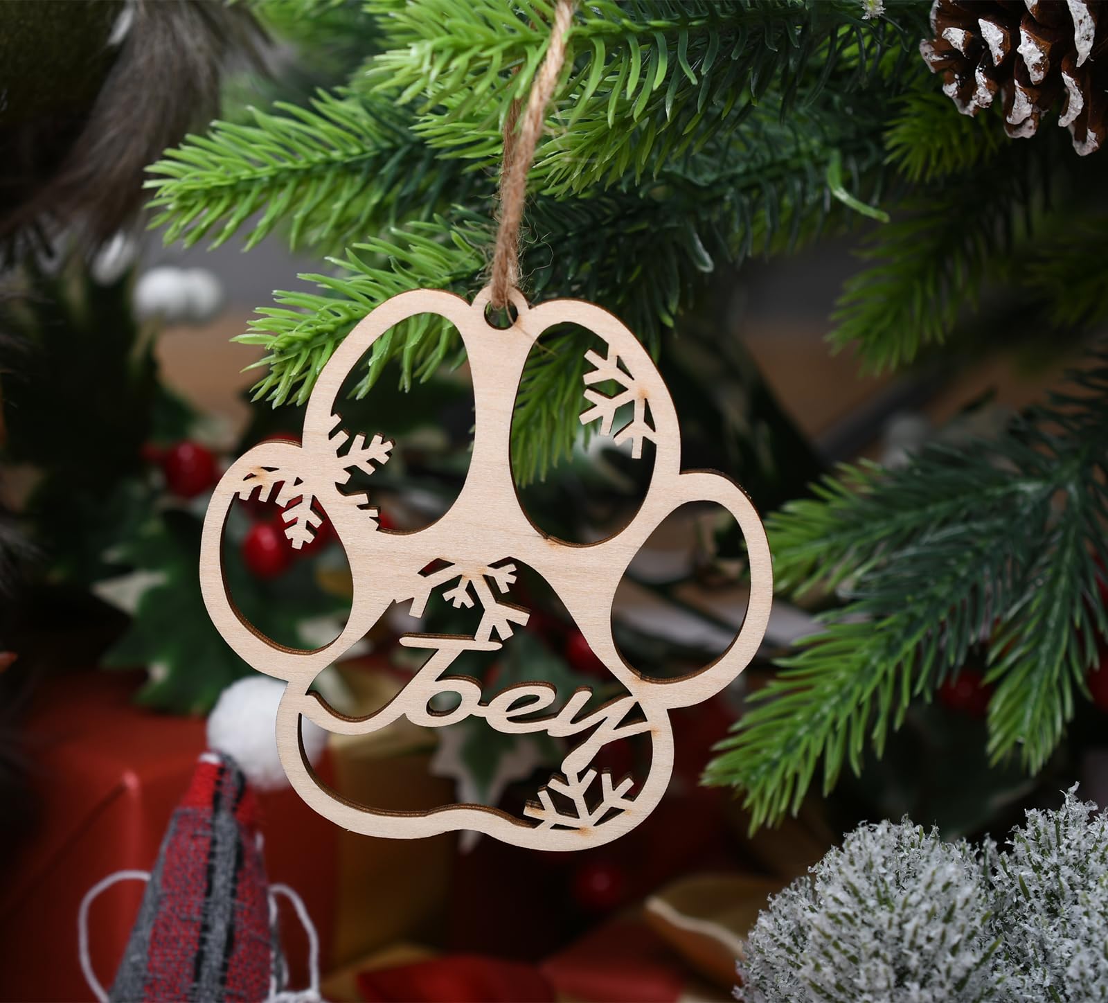 ggtg Adorno de Perro de Navidad Personalizado, Bola de Adorno de Madera con Nombre,Bola de Navidad Personalizada (XF1,1 Pcs)