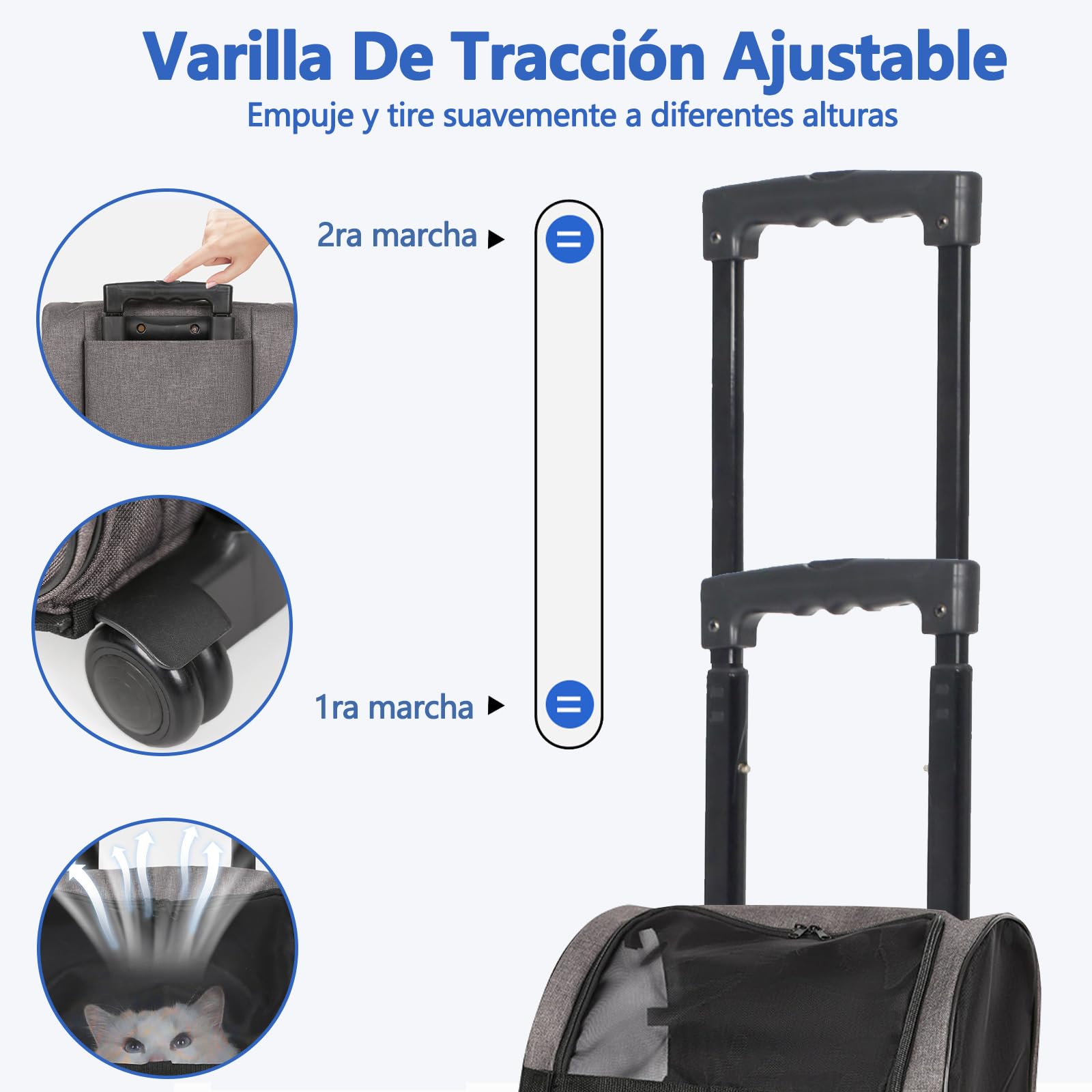 Galatée Bolsa De Viaje con Ruedas para Mascotas, Fabricada En Tela Oxford Transpirable, No Requiere Instalación, Es Plegable y Fácil De Guardar, Apta Tanto para Perros como para Gatos (Gris)