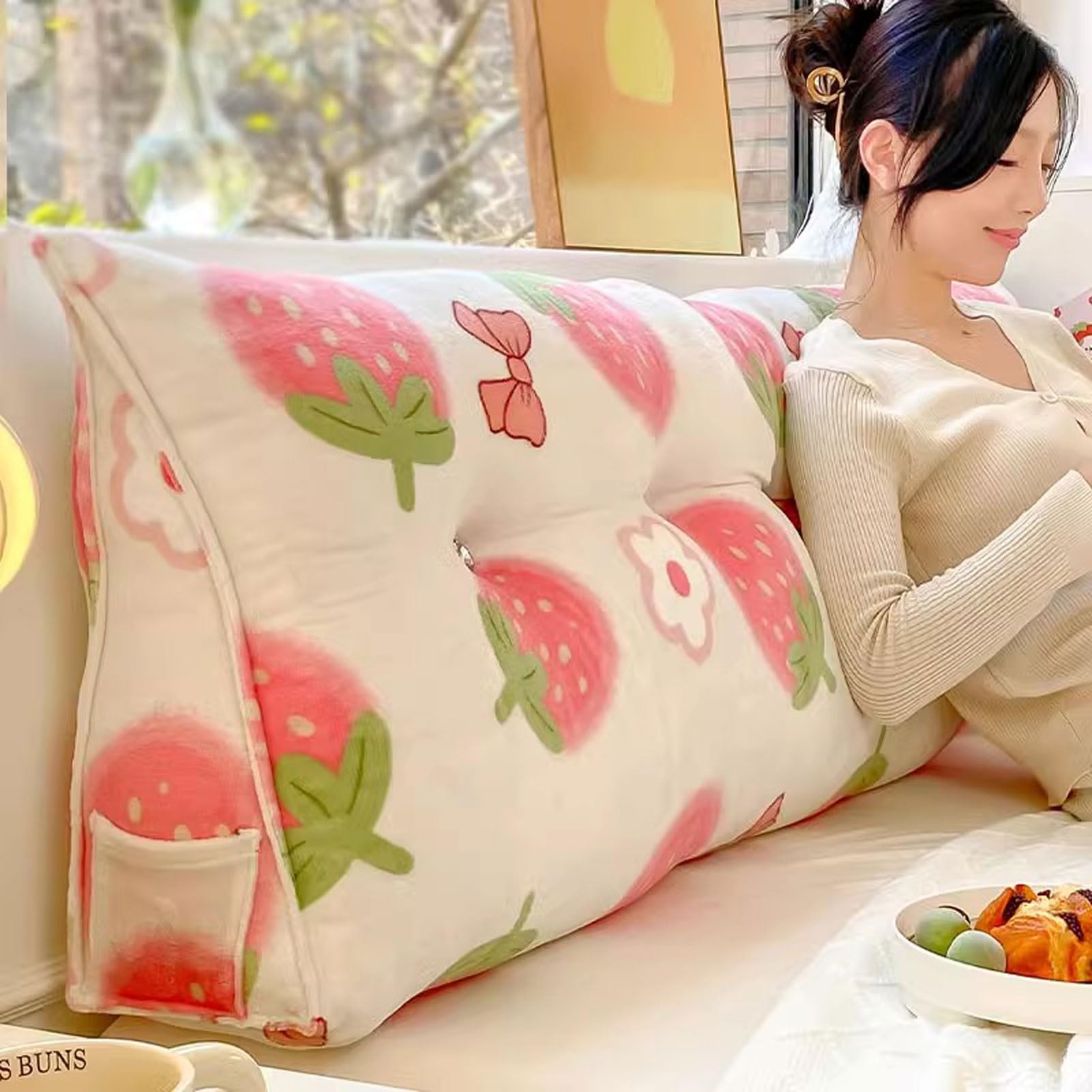 Almohada de Triangular, Almohada Cuña Cabecero Triangular, Cojín Triangular para Cabecero de Cama, Cojín de Apoyo Lumbar, Respaldo de Cintura, con Bolsillo, Cremallera (2 200cm)