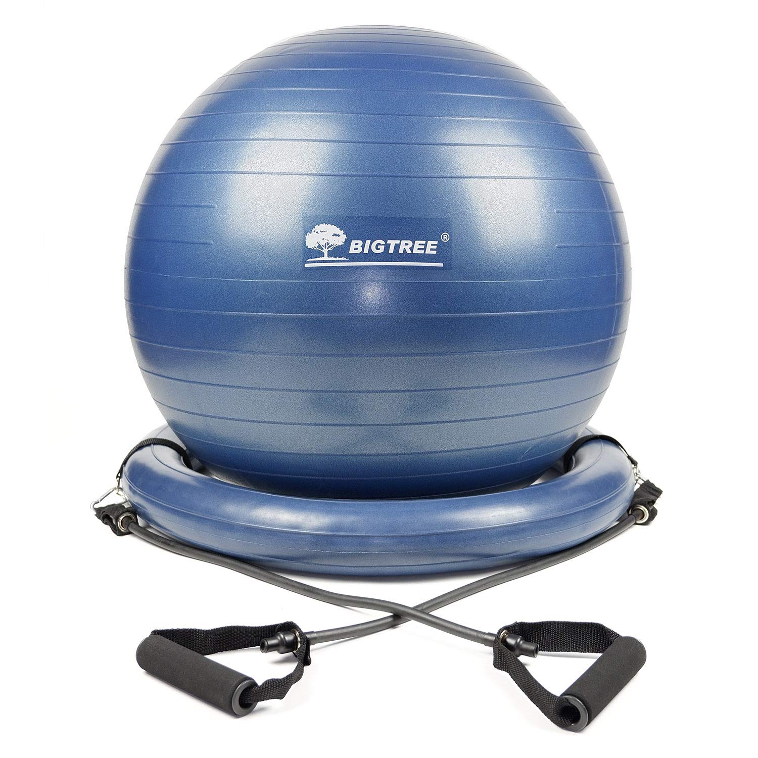 BIGTREE Yogaball Exercise Ball Chair with Resistance Bands Perfect for Office Yoga Ball Balance Fitness Super Strong Set Includes Stable Base Pump Navy 65cm