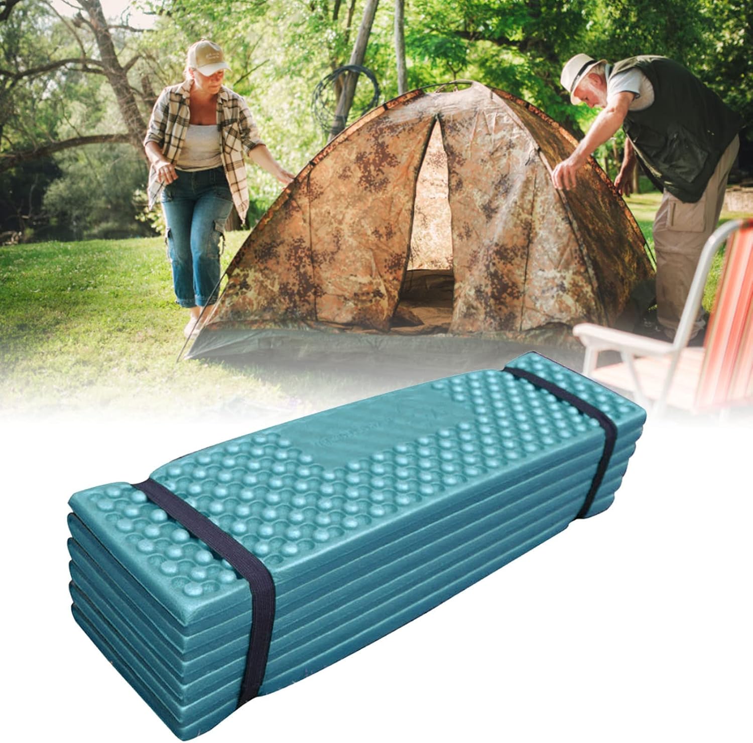 Camping Sleeping Pad, Foldable Sleeping Mat Soft PVC Thickened Double Egg Crate Sleeping Pad for Outdoor Camping (Dark Green Black)