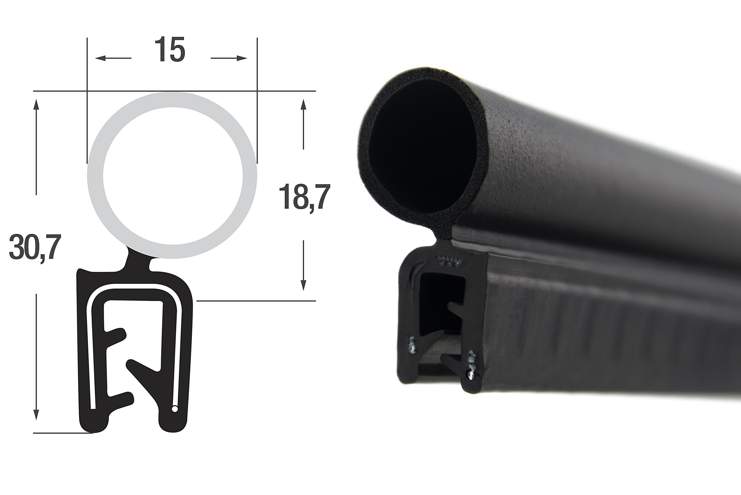 SMI-Dichtungsprofil DO29 für 1-3mm EPDM Moosgummi/Vollgummi mit Stahleinlage selbstklemmend ohne Kleber - Kantenschutz mit Dichtung oben, Kantenschutzdichtprofil für Auto, Kofferraum (10 m)