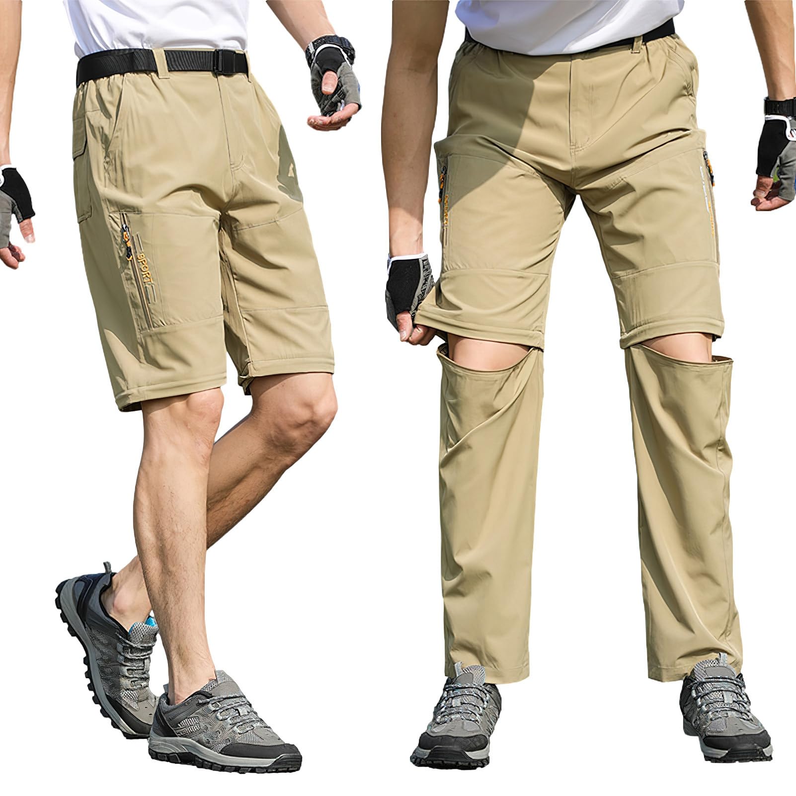 Hombre Pantalones de Senderismo al Aire Libre Cremallera Convertible Respirable Pantalones Cortos para Caminar con Bolsillos