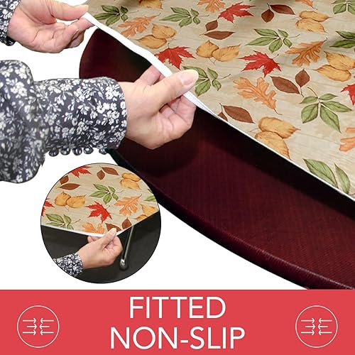 Miniatura 4 de Covers For The Home - Funda de mesa ajustable de vinilo con bordes elásticos de lujo, diseño de hojas, redondo, ovalado, oblongo, se adapta a mesas
