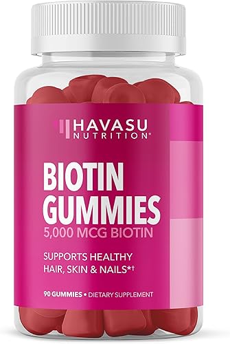 Biotin Gummies - Vitaminas para el cabello y las uñas para mujeres | Suplemento definitivo para el crecimiento del cabello con 5000 mcg | 90