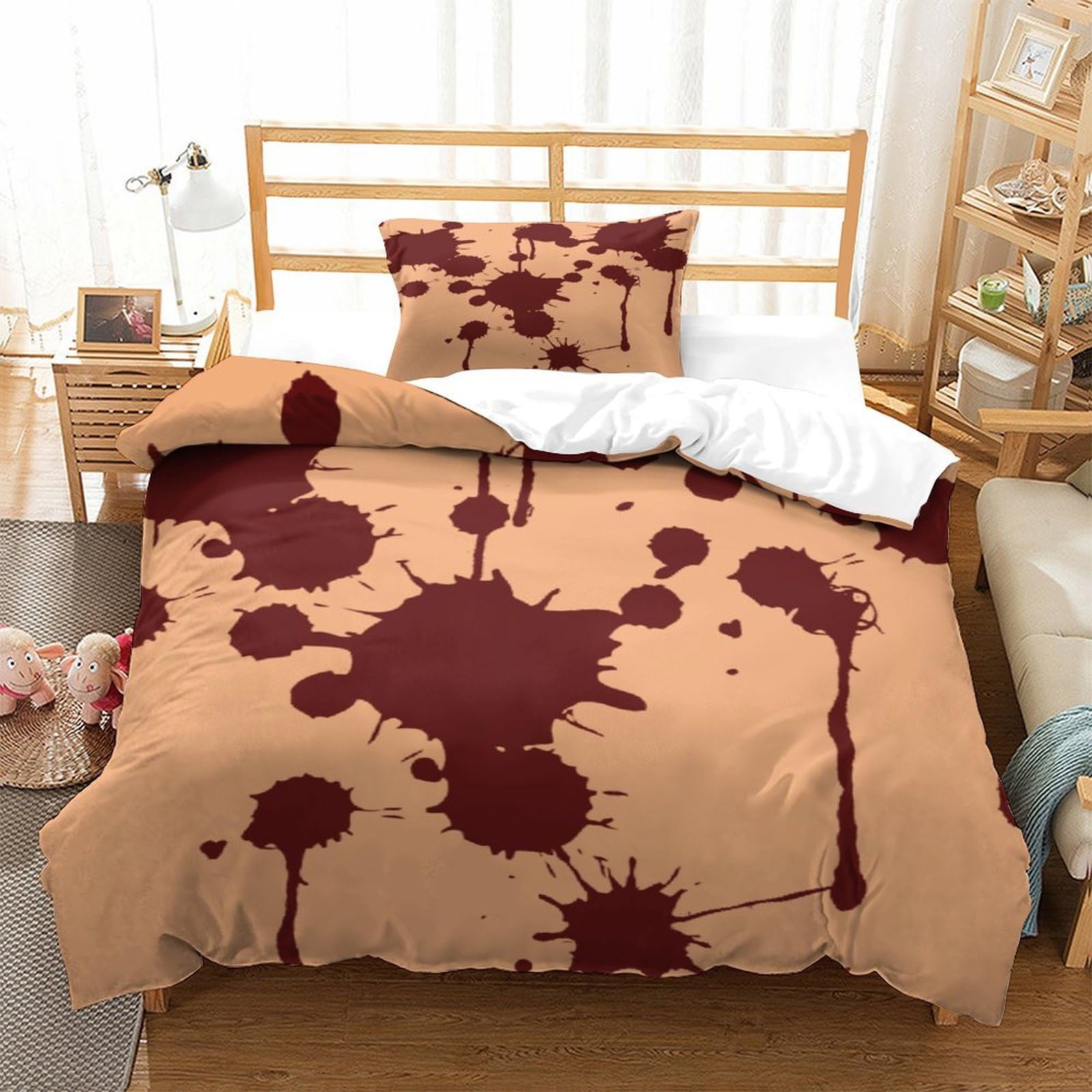 P1s9u7w5y Blood Splash-3 3D Printed Ink Splash Pattern 3Pcs Duvet Cover Set Microfiber Abstract Bedding Set Single（135X200cm）