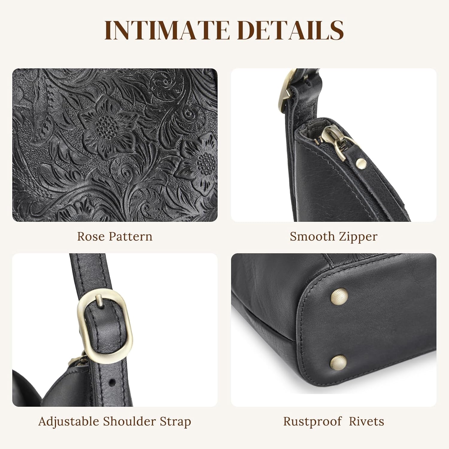 S-ZONE Leather Shoulder Bag for Women Hobo Bag Top Handle Handbag Satchel Purse Rose Pattern - Image 7