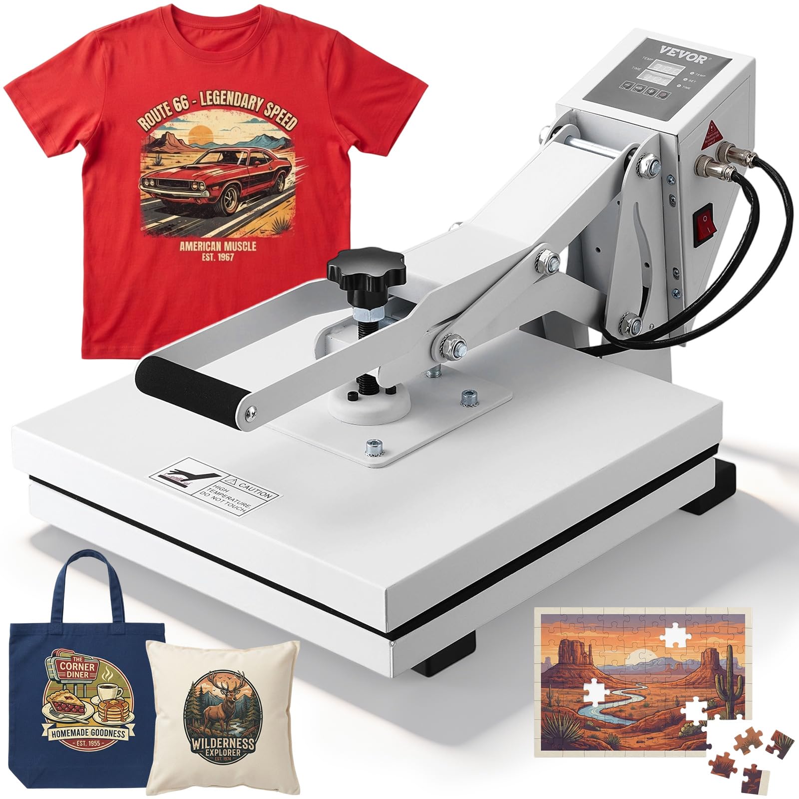 VEVOR Heat Press 15 x 15 in High Pressure Heat Press Machine for T-Shirt | Industrial Sublimation Printer for Heat Transfer Vinyl, Fast and Even Heating, Digital, Precise Control, Easy to Use, White