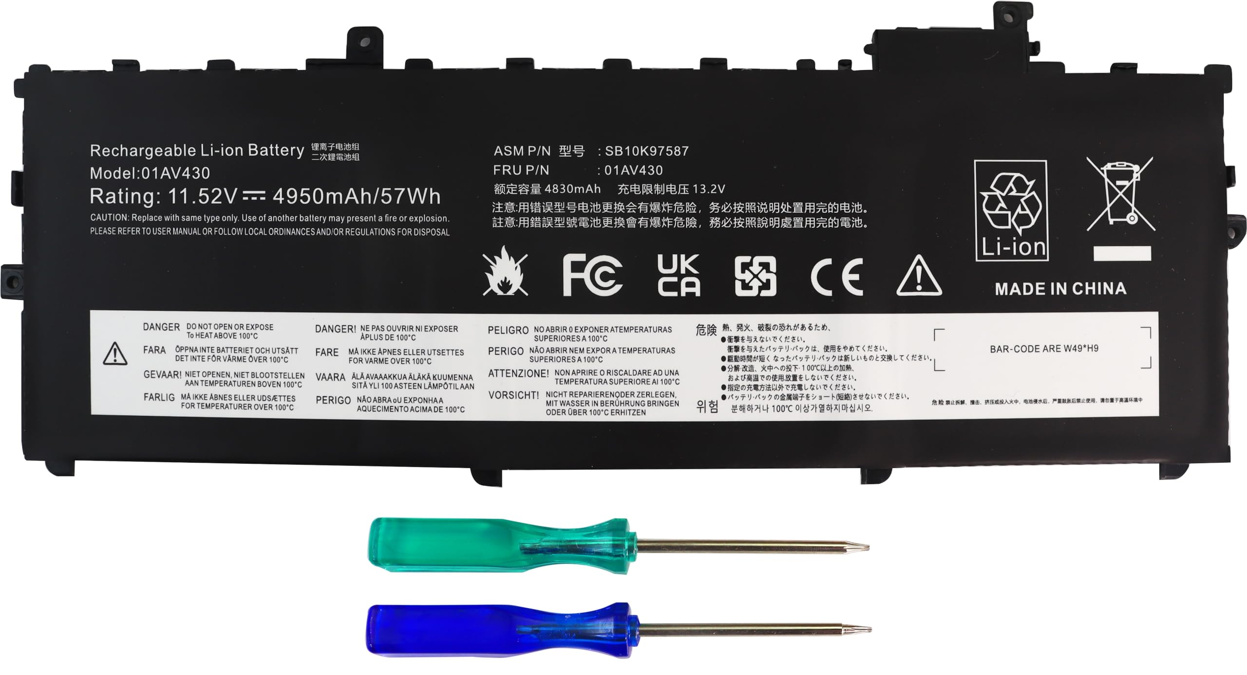 01AV430 SB10K97587 Laptop Battery Replacement for ThinkPad X1 Carbon 5th Gen 2017 6th Gen 2018 Series 01AV431 SB10K97588 01AV494 SB10K97586 01AV429 SB10K97586 11.52V 57WH 4950mAh