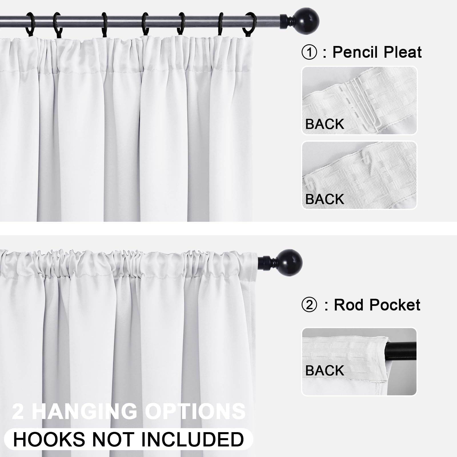 DWCN Tenda divisoria per soggiorno, 210 x 200 cm (altezza x larghezza), set da 1 pezzi, grigio e bianco, divisori termici, oscuranti, con cravatte, per binari, camera da letto, protezione dal freddo