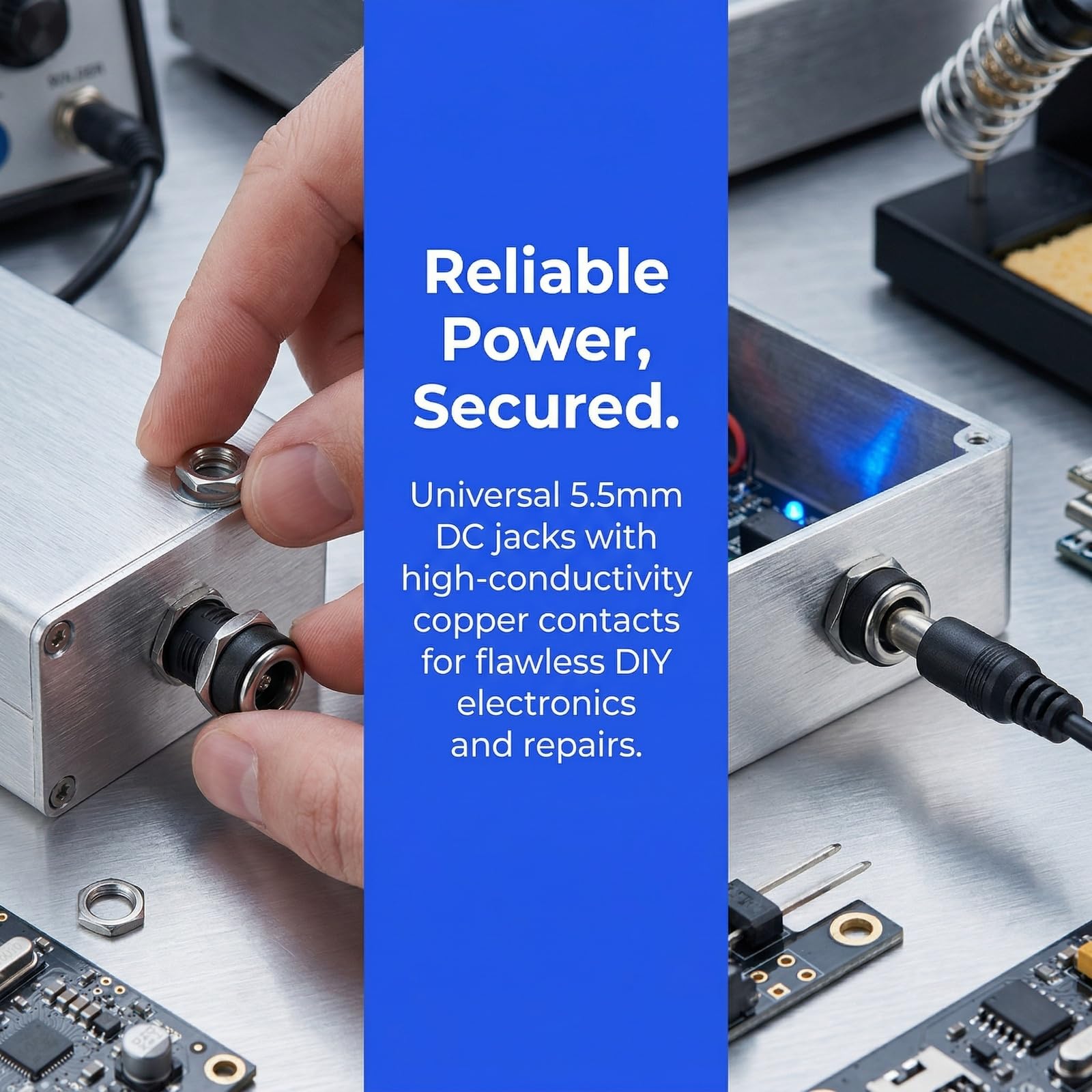 Nivofu 6x Presa Jack Alimentazione DC 5.5 x 2.1 mm, Connettore Femmina da Pannello a 2 Pin con Dado e Rondella, Adattatore di Montaggio in Metallo per Progetti Fai-da-Te, Riparazioni Elettroniche