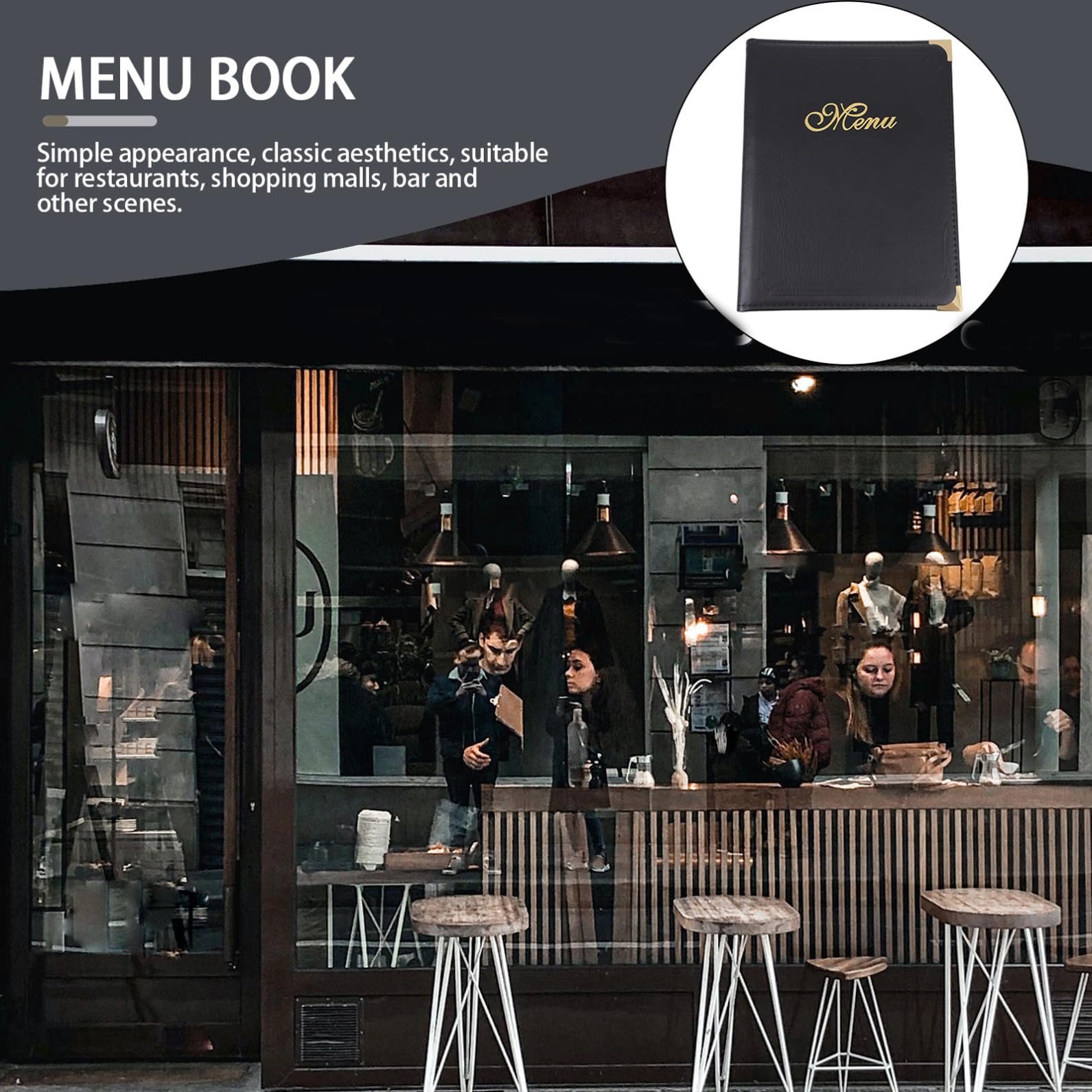 GALPADA Cartella Porta Menù in Pelle A4 Copertina Nera, Portamenù Resistente Pagine Interne Trasparenti e Angoli Metallici Decorativi, Cartella Menu Per Uso Ristorante, Bar e Casa