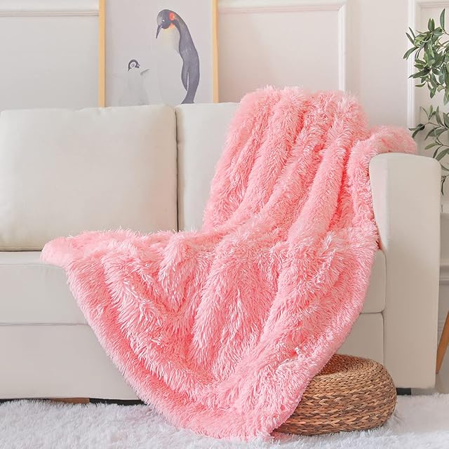 BOYASEN Super Soft Throw Blanket Faux Fur Throw for Sofa Couch Bed Fluffy Sherpa Fleece Blanket Machine Washable Nap Blanket Bed Spread