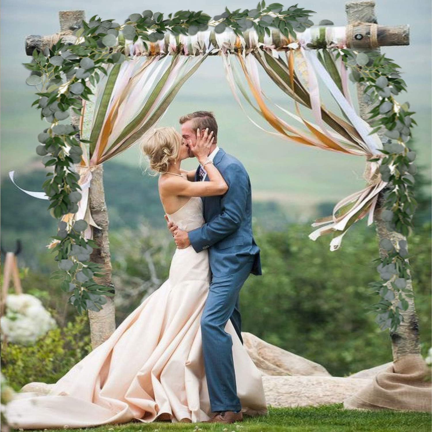 Flojery Artificial Eucalyptus Garland Greenery Silver Dollar Leaf Faux Vines for Wedding Backdrop Arch Wall Decor (Eucalyptus Garland)