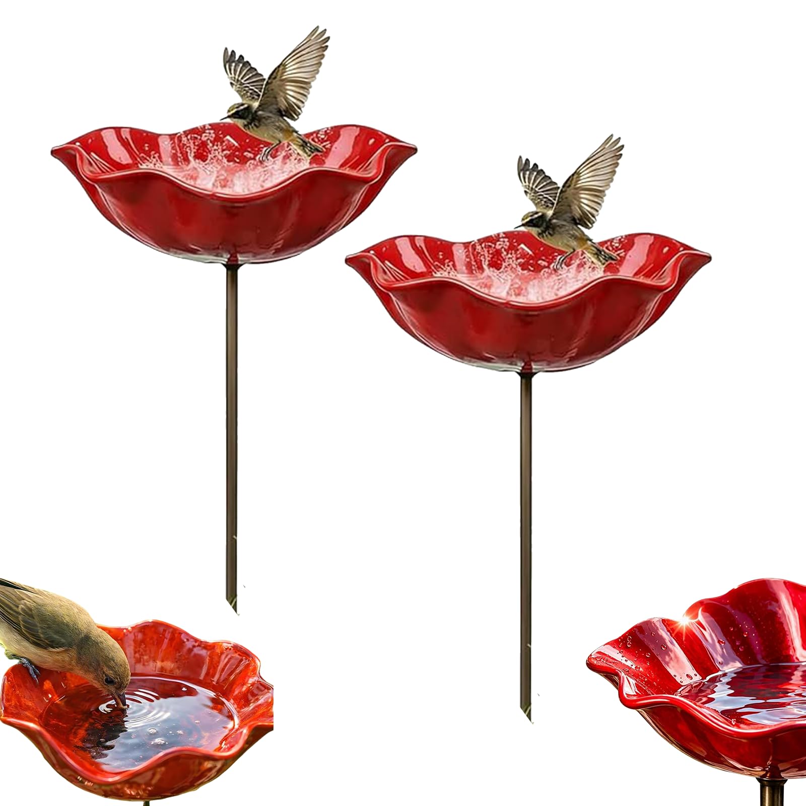 Bienentränke Blume für Den Garten,Handgefertigt Blumenform Vogeltränke Gartenstecker, Winterfest Insektentränke Bienentränke, Dekorative Gartenstecker für Draußen (2 STK)
