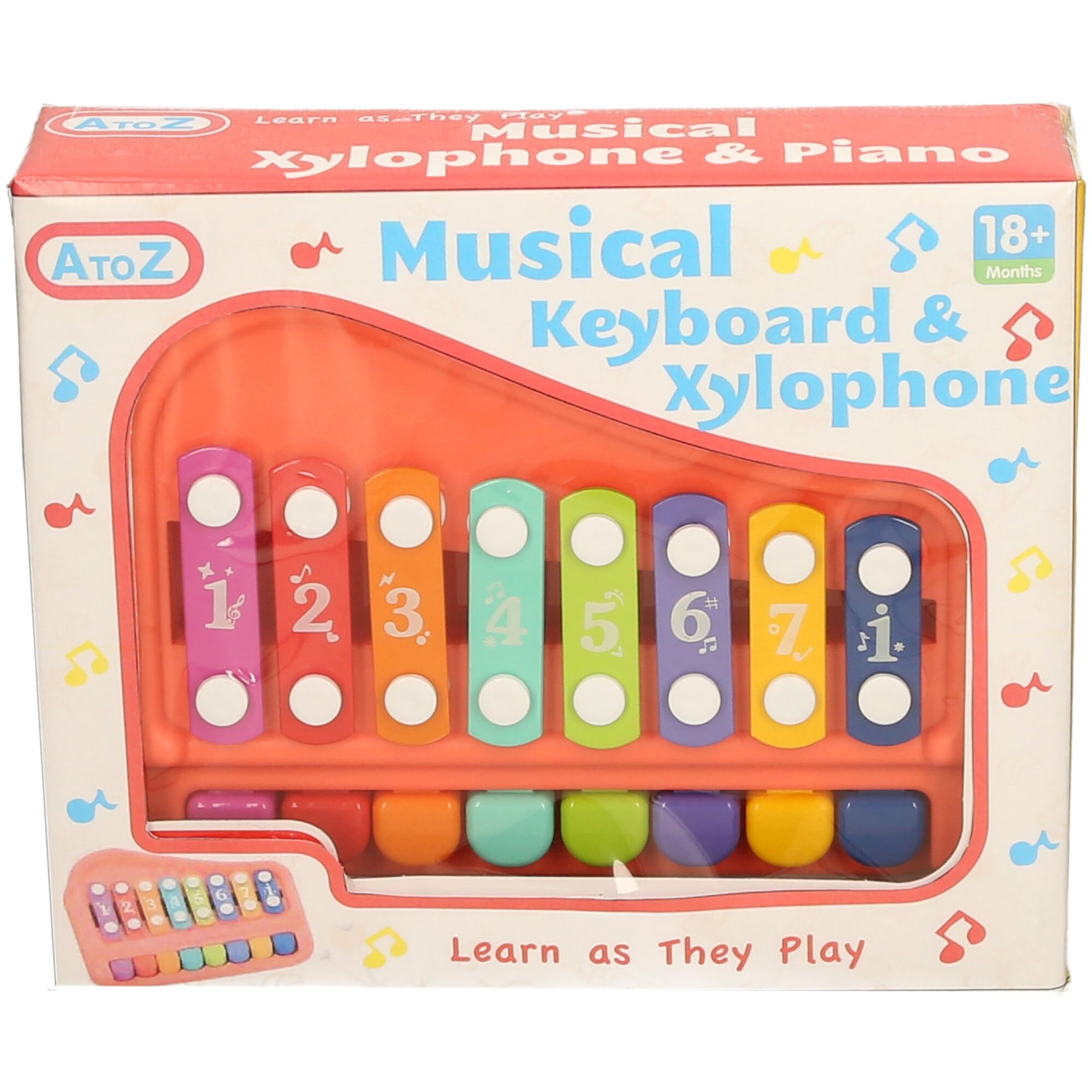 A to Z Musical Keyboard & Xylophone Toy, 2-in-1 Instrument, Colourful Keys, for Ages 18+ Months