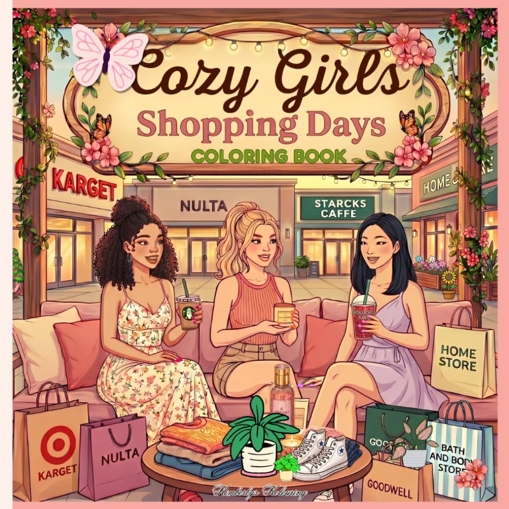 Cozy Girls Shopping Days Coloring Book: Cozy Lifestyle Adult Coloring Book with Shopping, Coffee, Fashion, Beauty & Relaxing Everyday Scenes (Cozy Girls Aesthetic Collection)