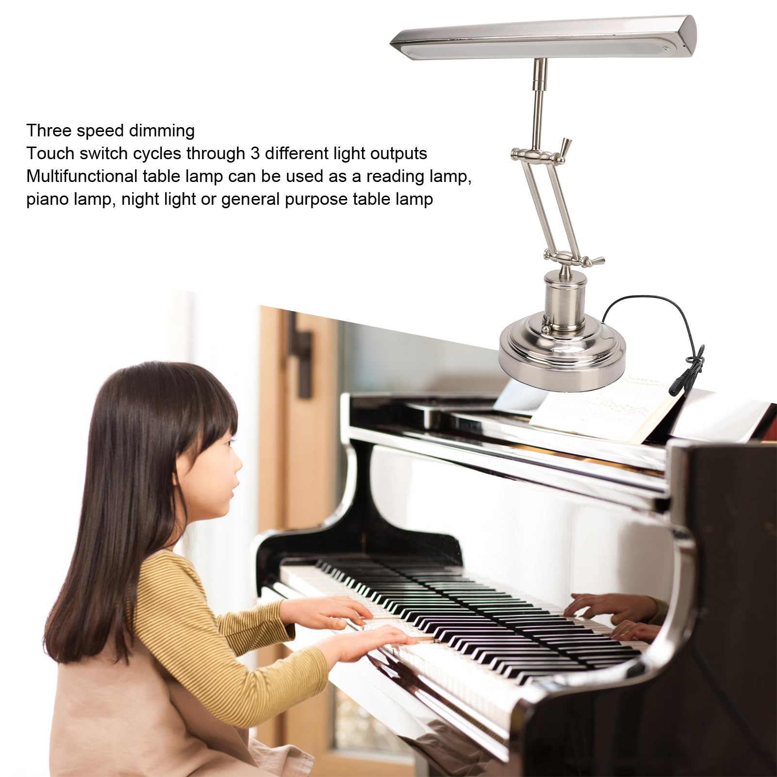 GOWENIC Lampada per Pianoforte retrò, Supporto per Lampada per Pianoforte retrò Dimmer a Tre Posizioni, Lampada per Pianoforte Pendente retrò Dal Design a Doppio Braccio, Lampada da