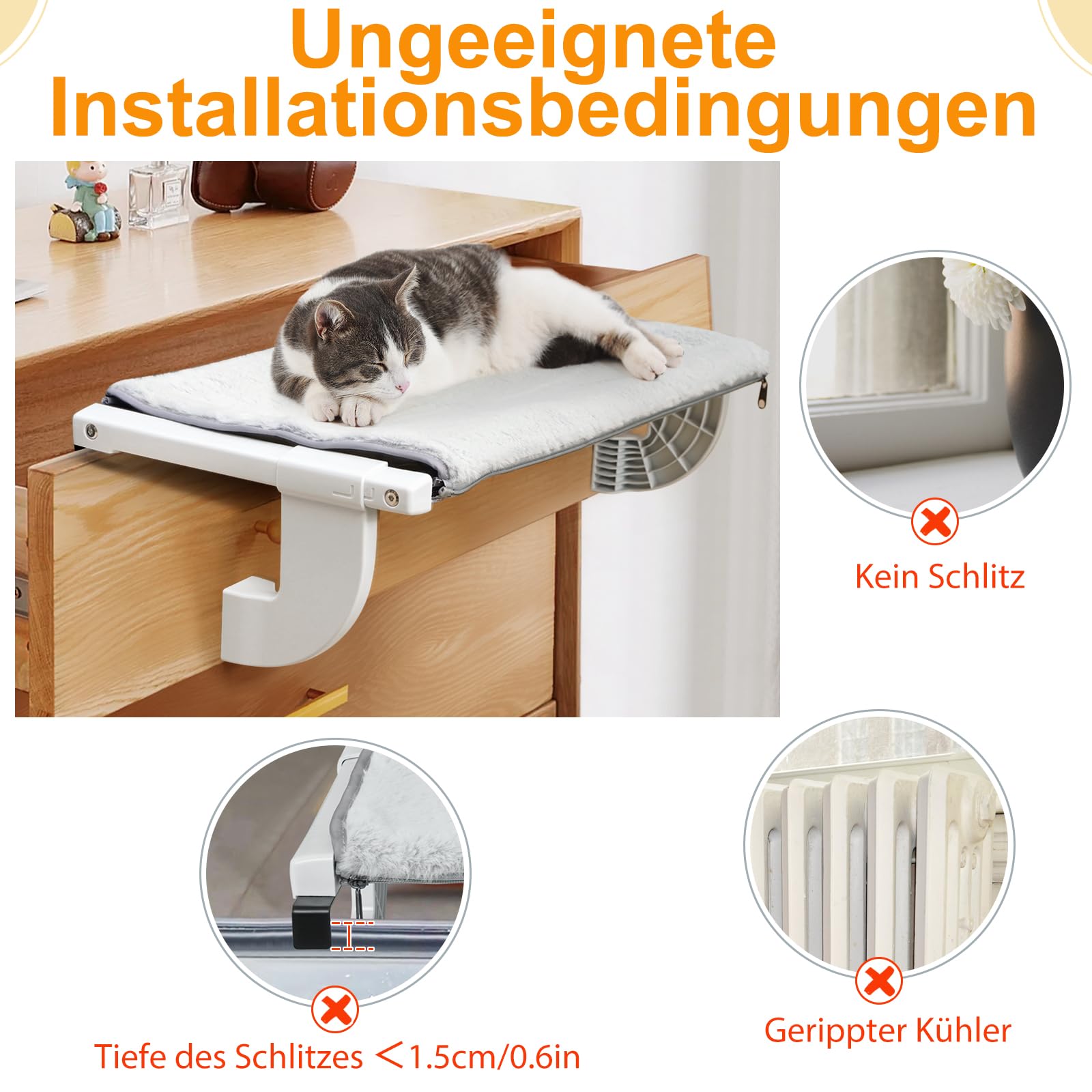 GUUSII HOME Katzenliege Balkon Fensterhängematte für Heizung Heizkörper 56 * 34.5cm Hängematte für Katzenfenster Katzen Fensterliege Fensterplätze Katzenbett Fensterbank Fensterliegeplatz (S)