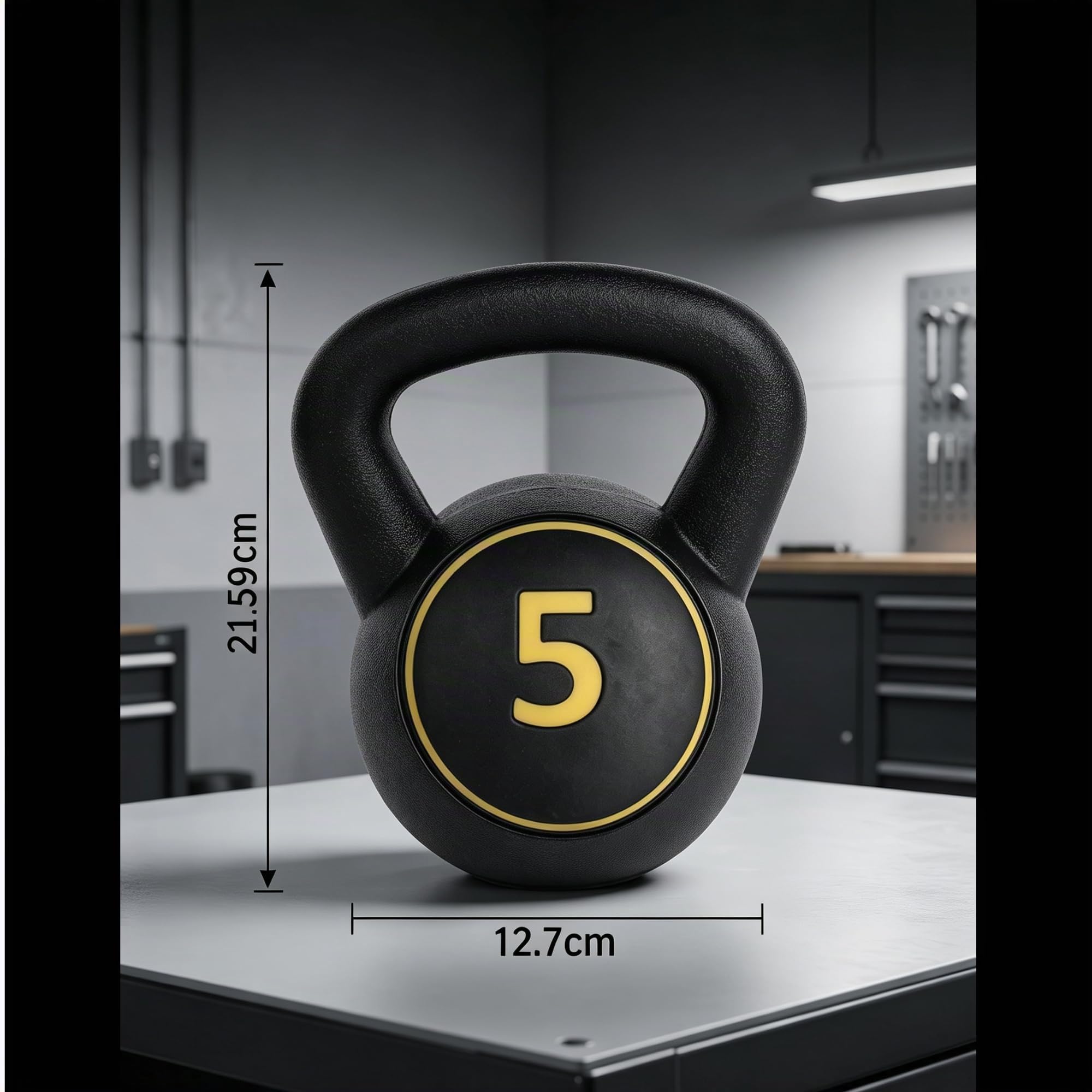Kettlebell-Set 3-teilig 5 lb/10 lb/15 lb (2.27 kg/4.54 kg/6.8 kg), Neopren Kugelhantel mit flachem Boden & Aufbewahrungsständer, rutschfest & bodenschonend für Home Gym & Krafttraining, Schwarz