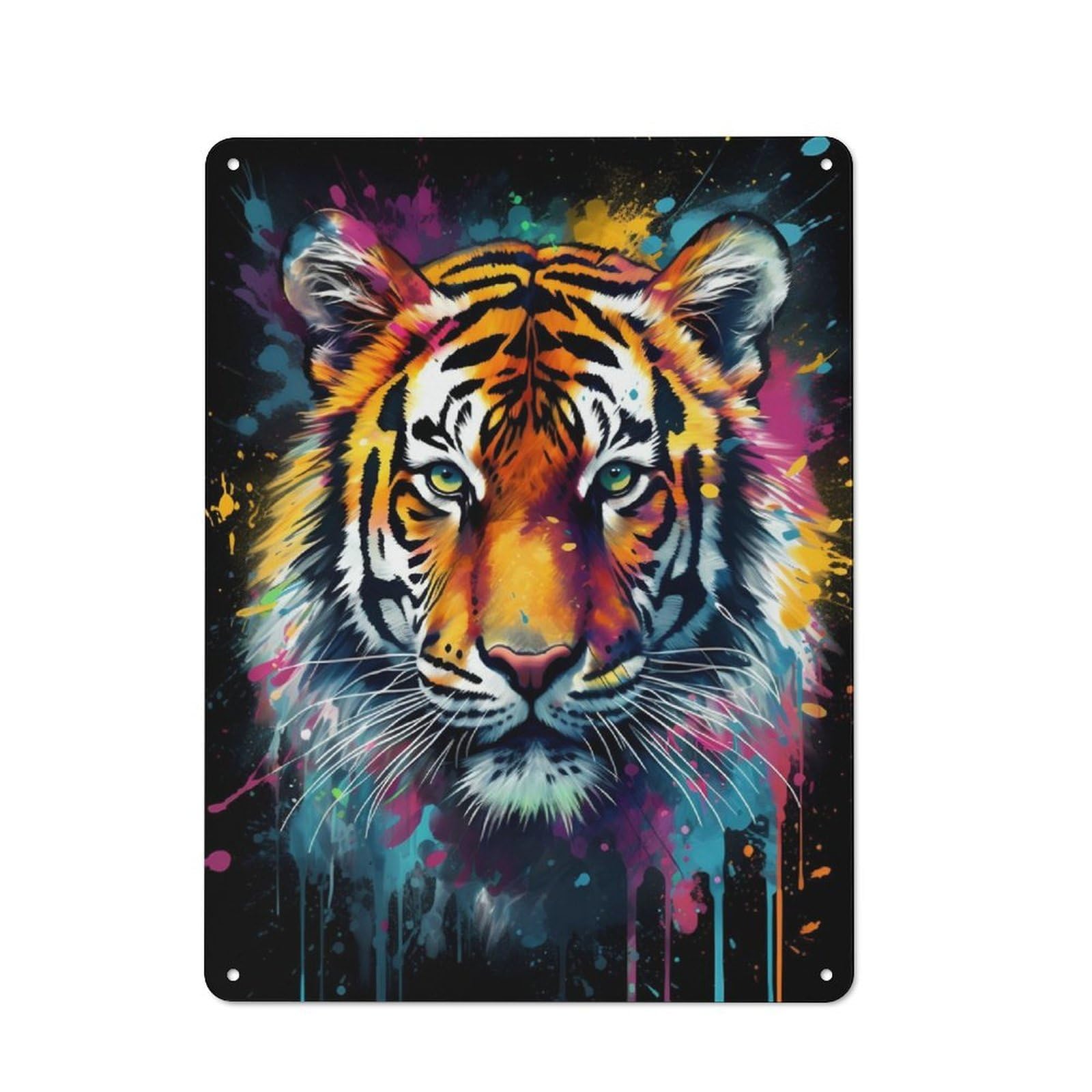 Junmoney Colorful Tiger With Drips Metal Plaque 40X30cm With For Workshop Wall, Retro Decor, A New Home Gift For Collectors Of Metal Signs
