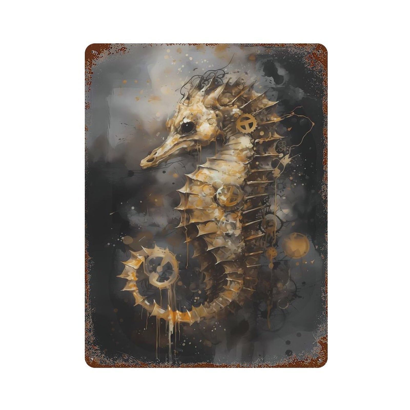 Seahorse Imagination Vintage Rust Metal Sign 15.7"x11.8", Ideal for Basement, Hobby Room And Garage Decor