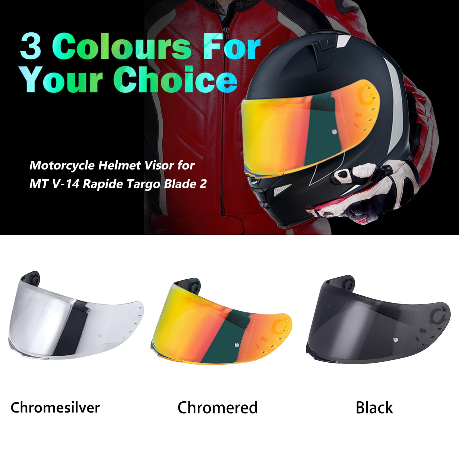 Visera Casco,Visera Casco Moto para MT V-14 Rapide Targo Blade 2,Visera de Lente para Casco Protección contra Viento,Casco de Moto Accesorios (Cromo Rojo)