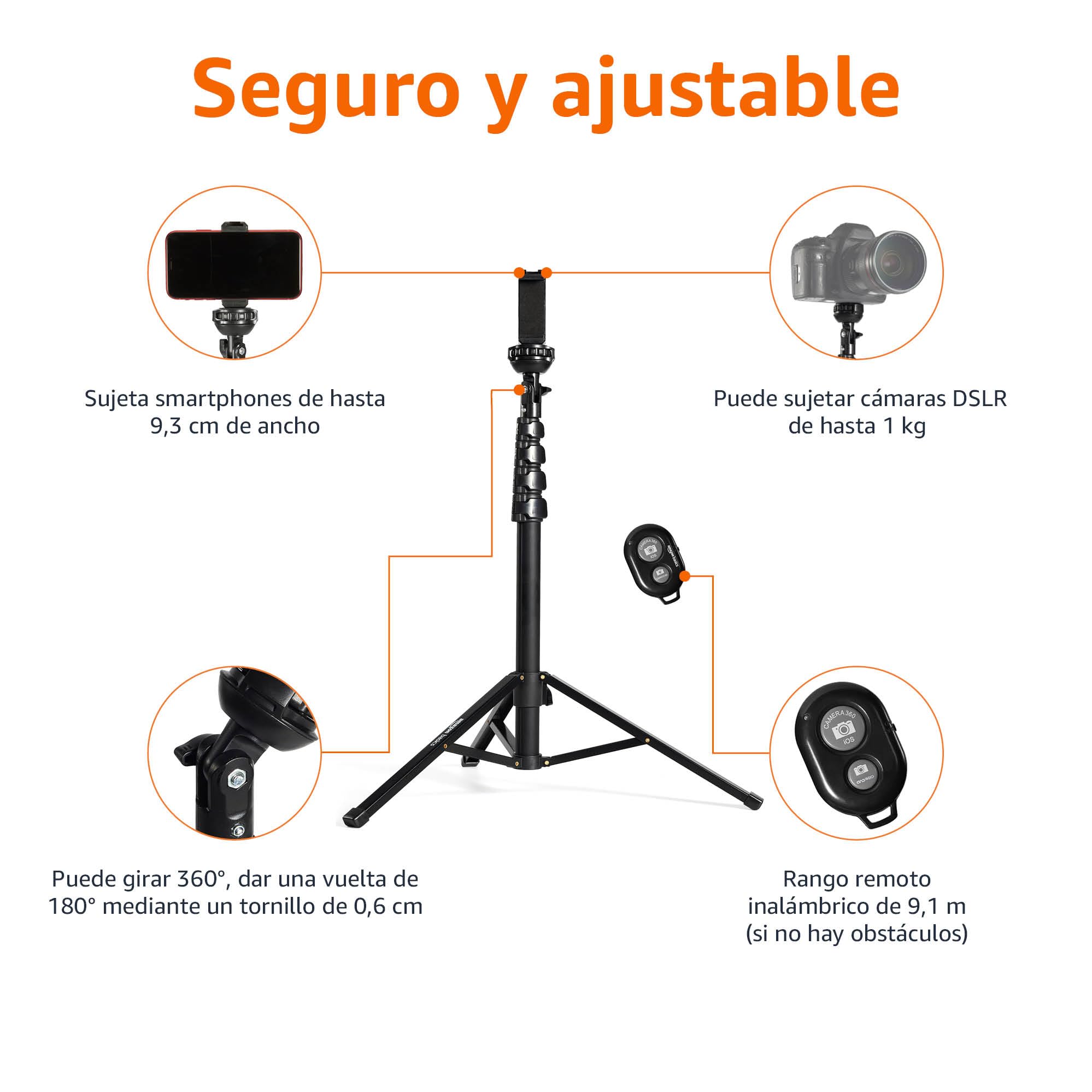 Amazon Basics Trípode y Paloselfi Extensible para Teléfono de 162cm/64in, con Mando a Distancia Inalámbrico, Negro — view 5