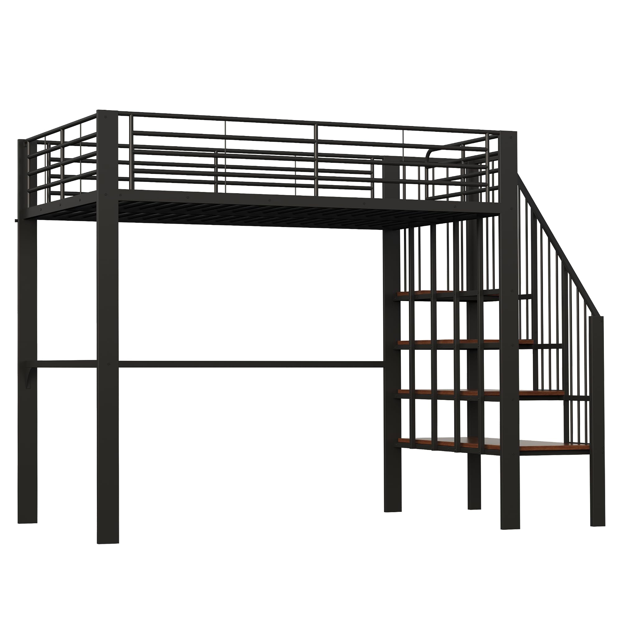 Dolamaní Letto a soppalco 140 x 200 cm per bambini e adulti, con ampio spazio di archiviazione sotto il letto e scala ideale (Nero B)