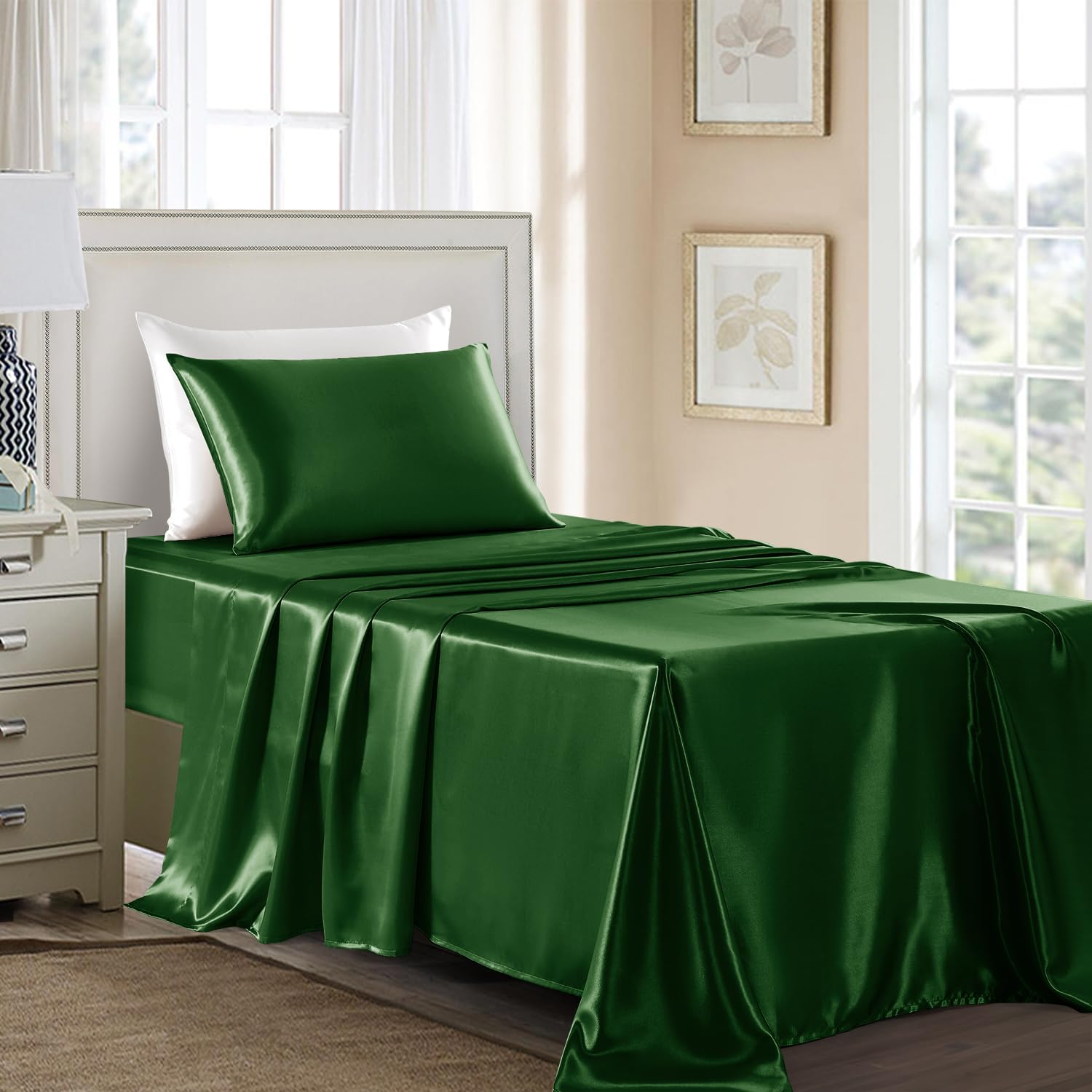 GOLAL Satin Sheets Twin XL Size, 3 Pieces Luxury Silky Soft Bed Sheets - Image 3